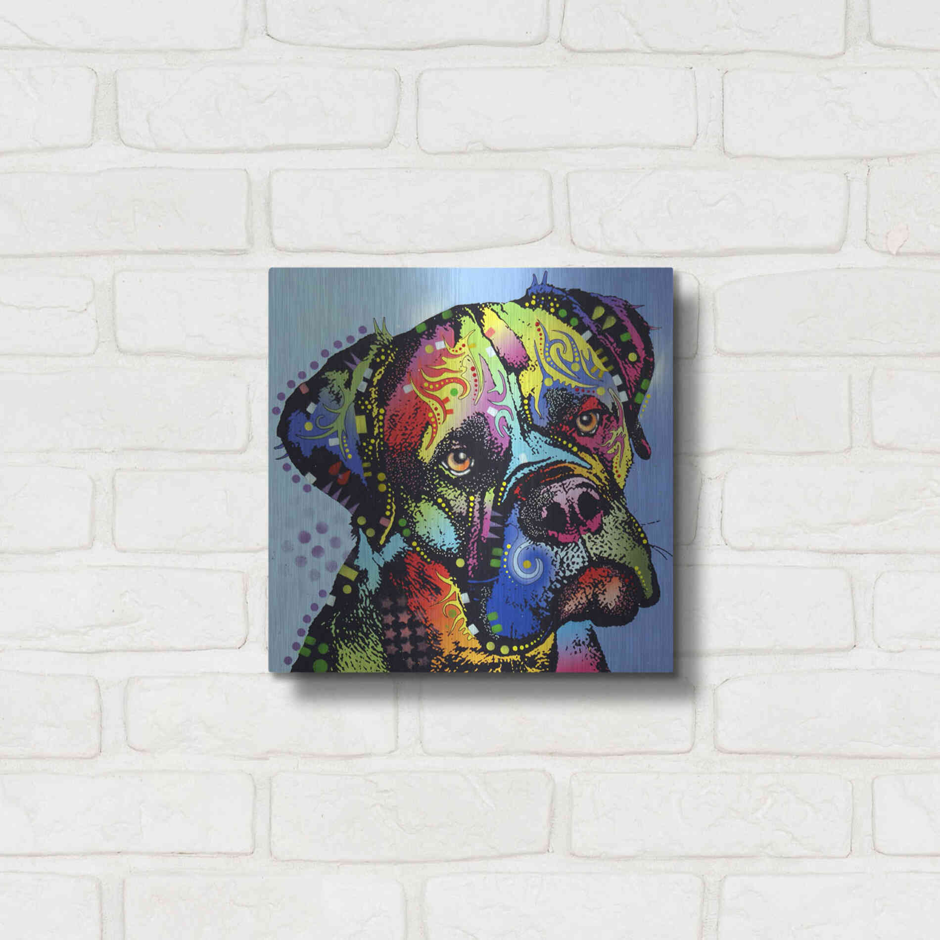 Luxe Metal Art 'Mastiff Warrior' by Dean Russo, Metal Wall Art,12x12