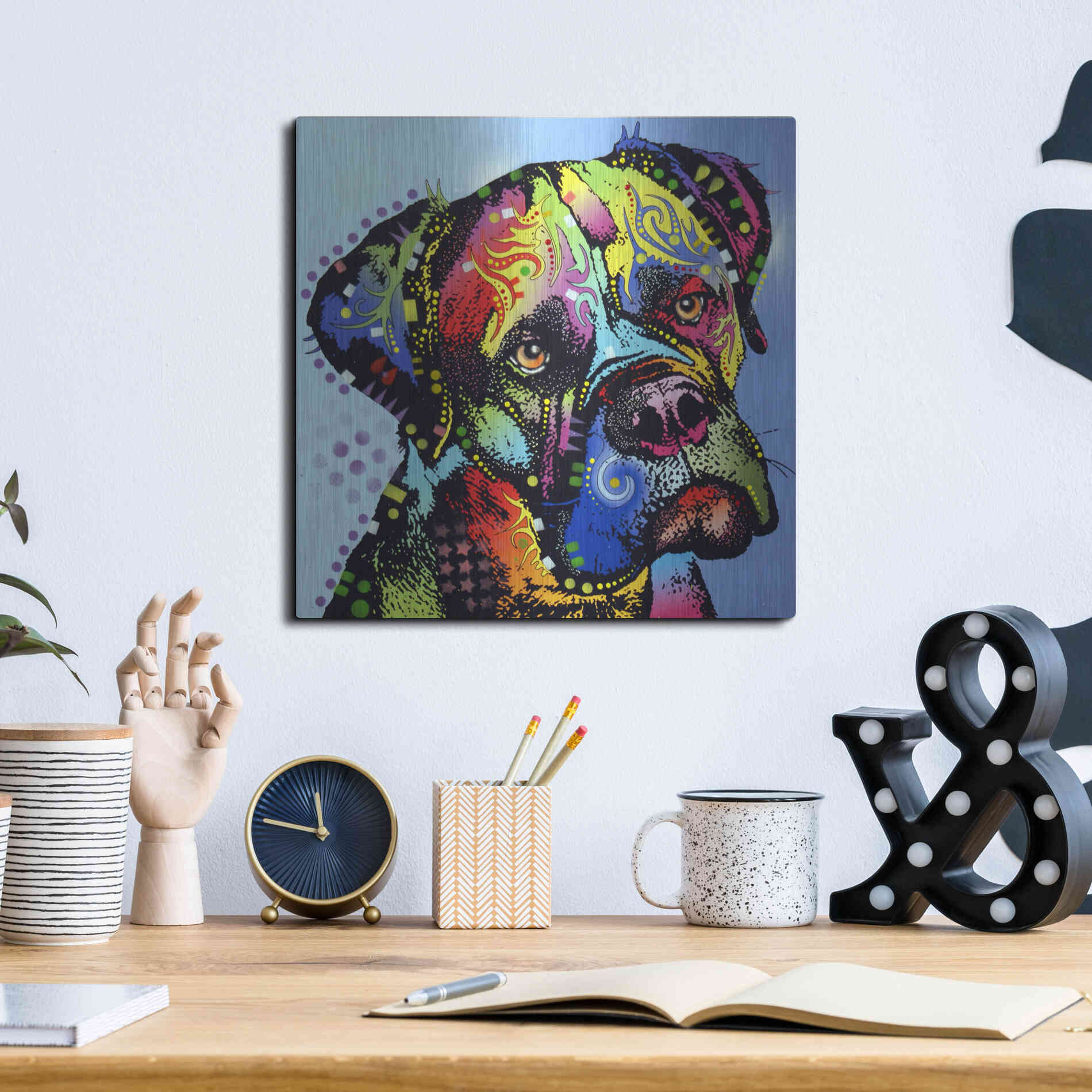 Luxe Metal Art 'Mastiff Warrior' by Dean Russo, Metal Wall Art,12x12