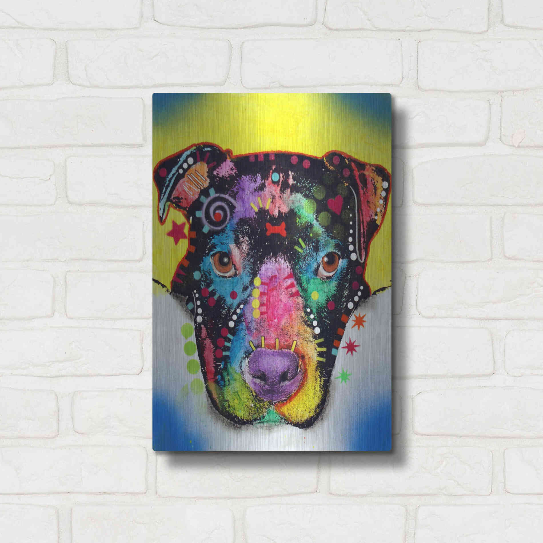 Luxe Metal Art 'Otter Pitbull' by Dean Russo, Metal Wall Art,12x16