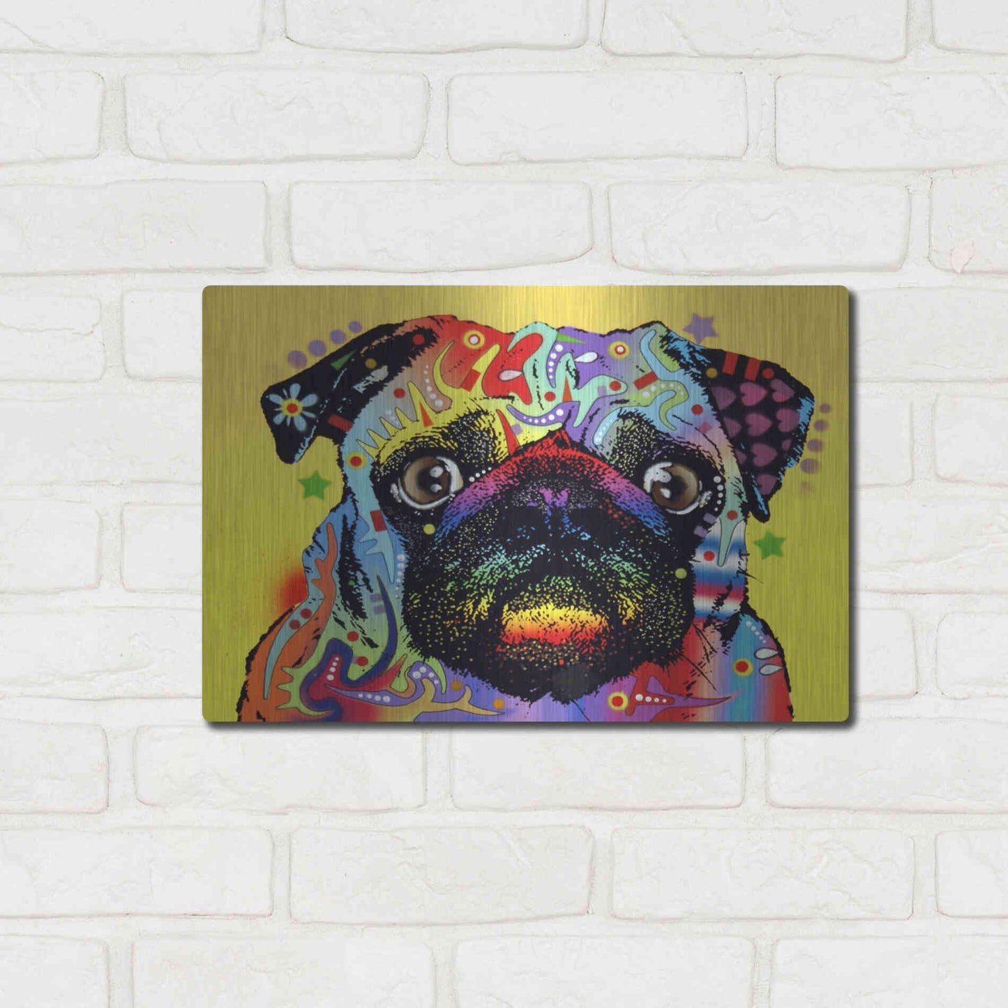 Luxe Metal Art 'Pug 1' by Dean Russo, Metal Wall Art,16x12