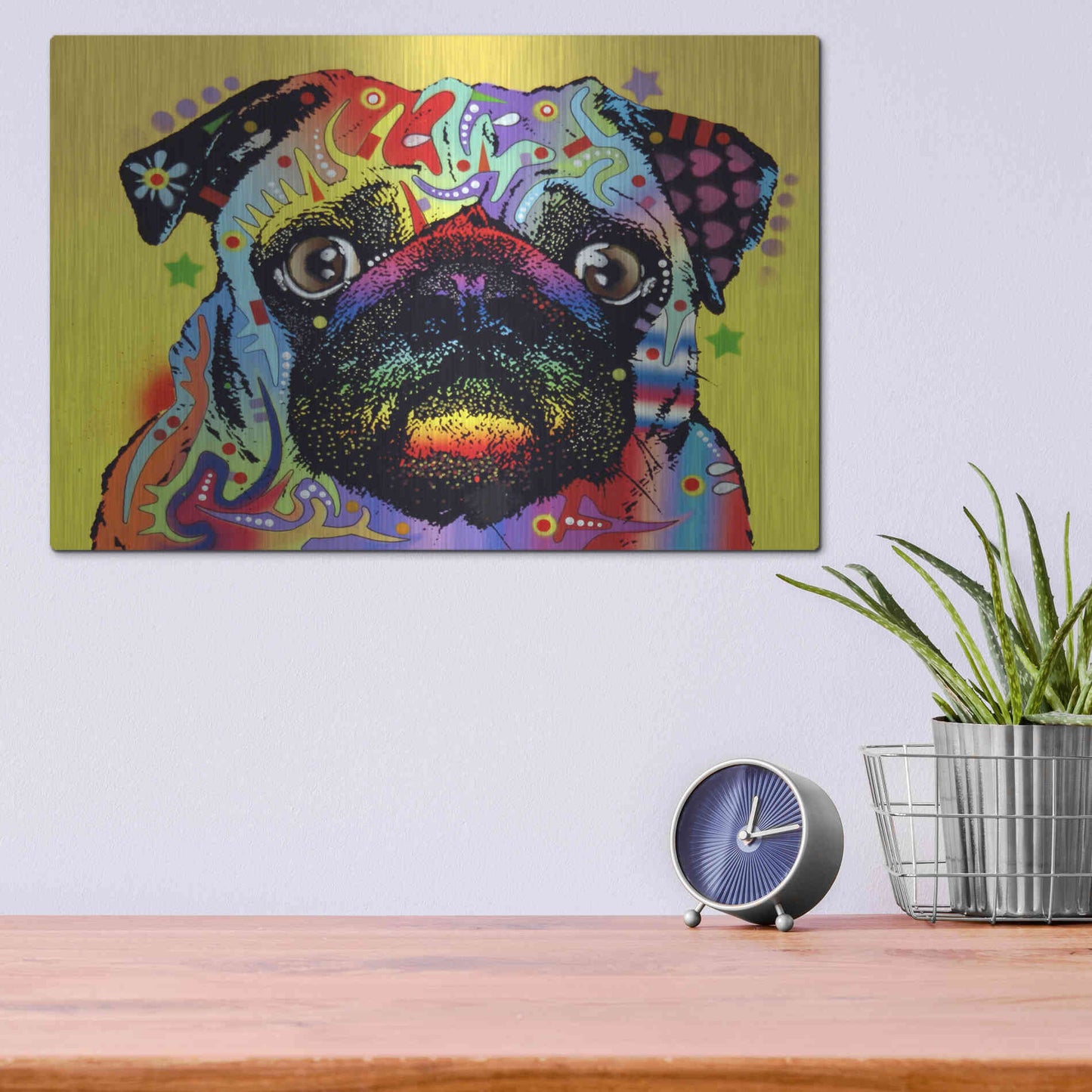 Luxe Metal Art 'Pug 1' by Dean Russo, Metal Wall Art,16x12