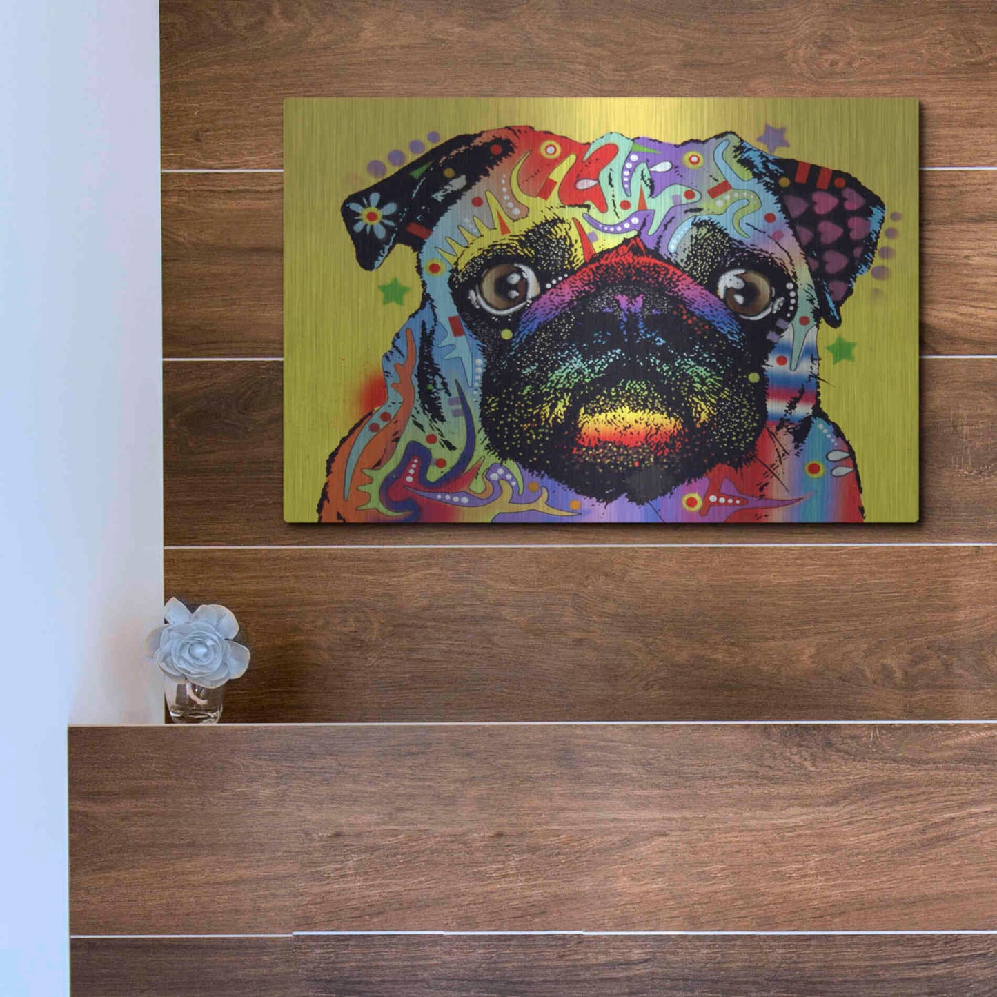 Luxe Metal Art 'Pug 1' by Dean Russo, Metal Wall Art,16x12
