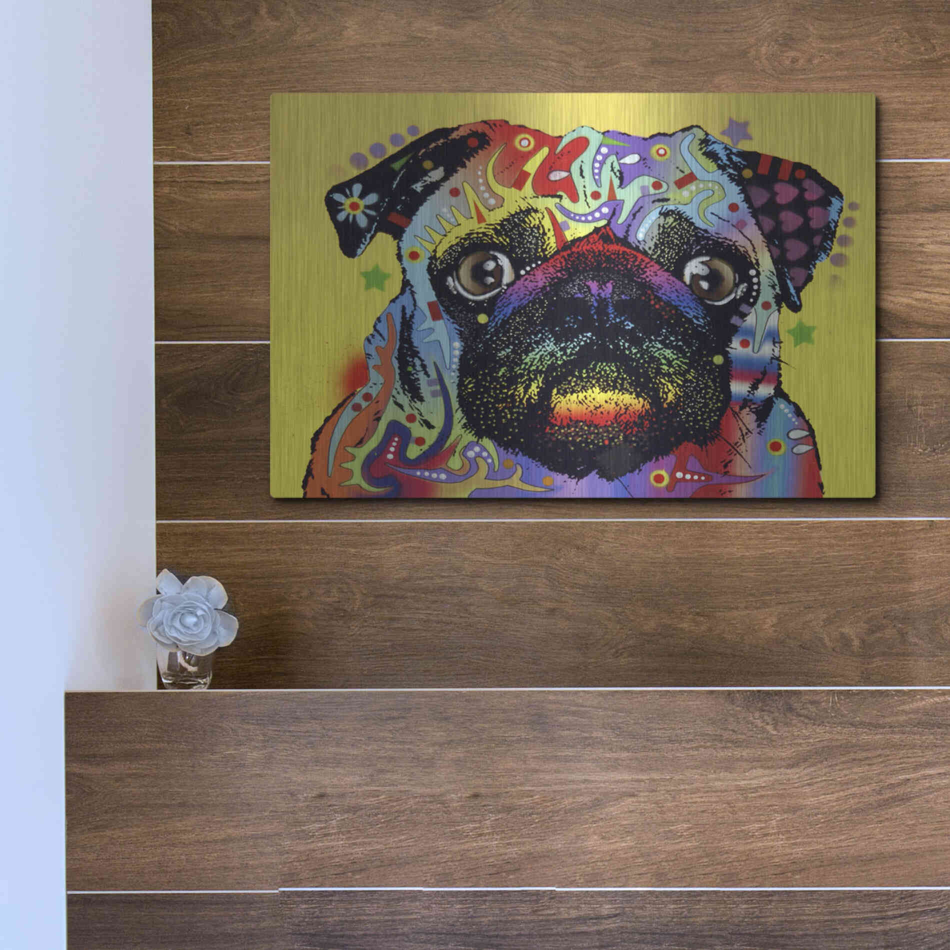 Luxe Metal Art 'Pug 1' by Dean Russo, Metal Wall Art,16x12