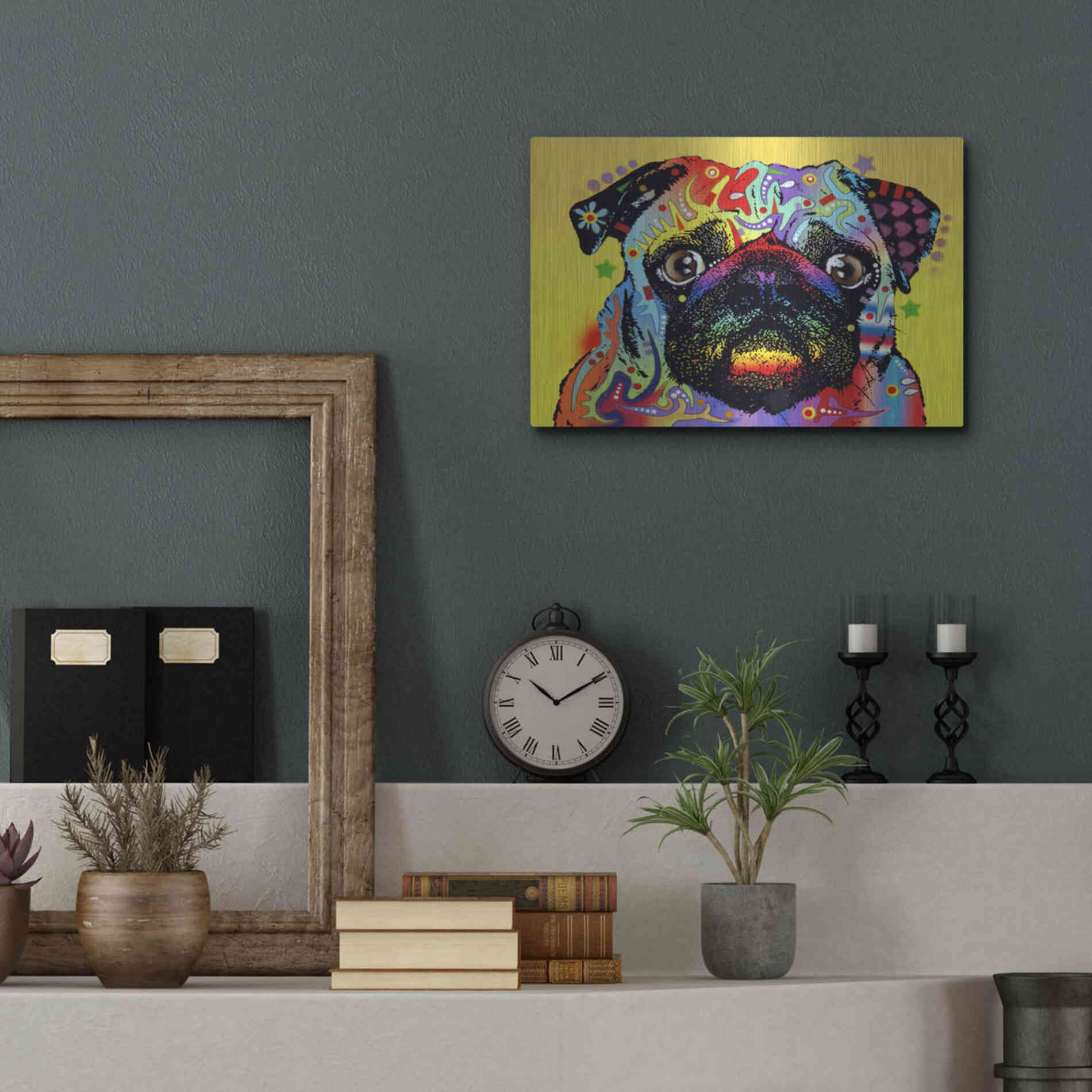 Luxe Metal Art 'Pug 1' by Dean Russo, Metal Wall Art,16x12