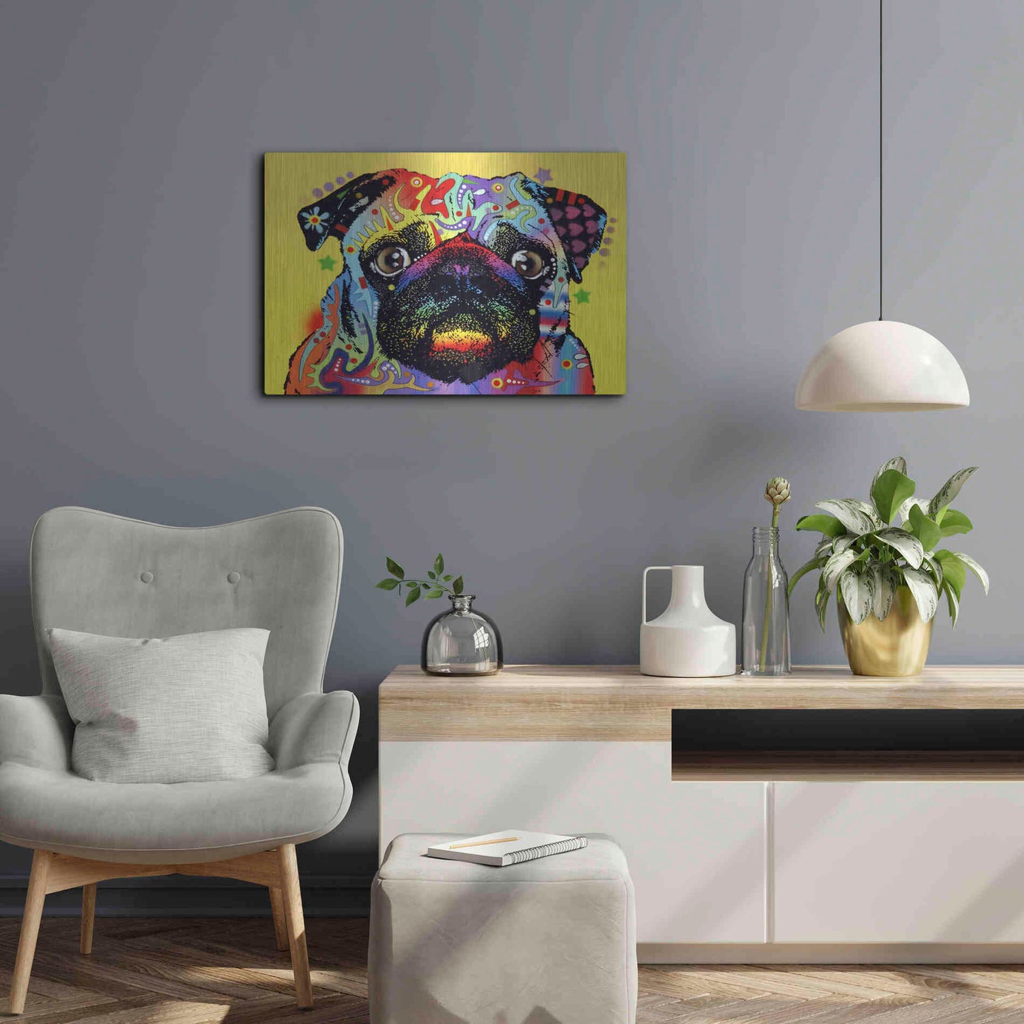 Luxe Metal Art 'Pug 1' by Dean Russo, Metal Wall Art,24x16
