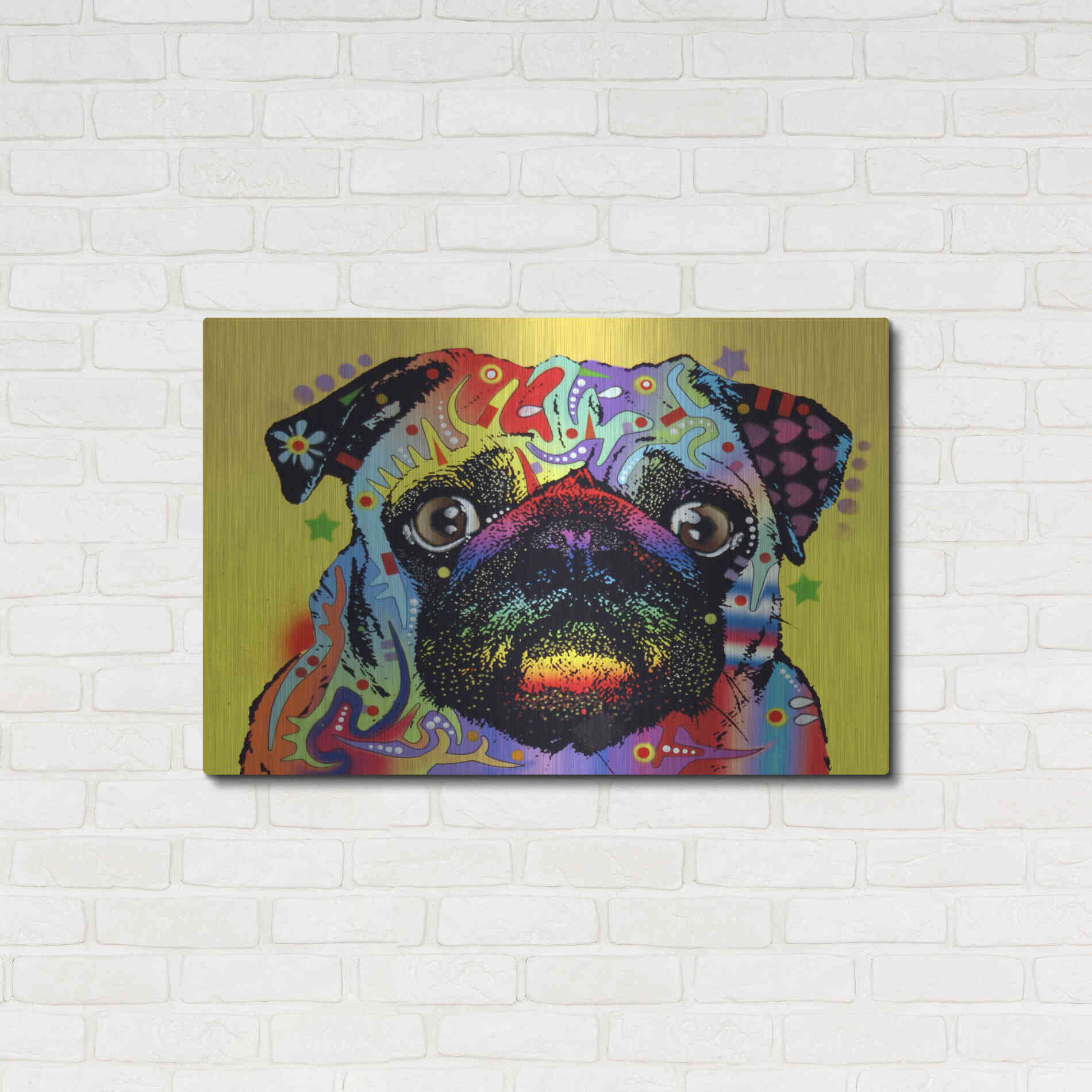 Luxe Metal Art 'Pug 1' by Dean Russo, Metal Wall Art,36x24