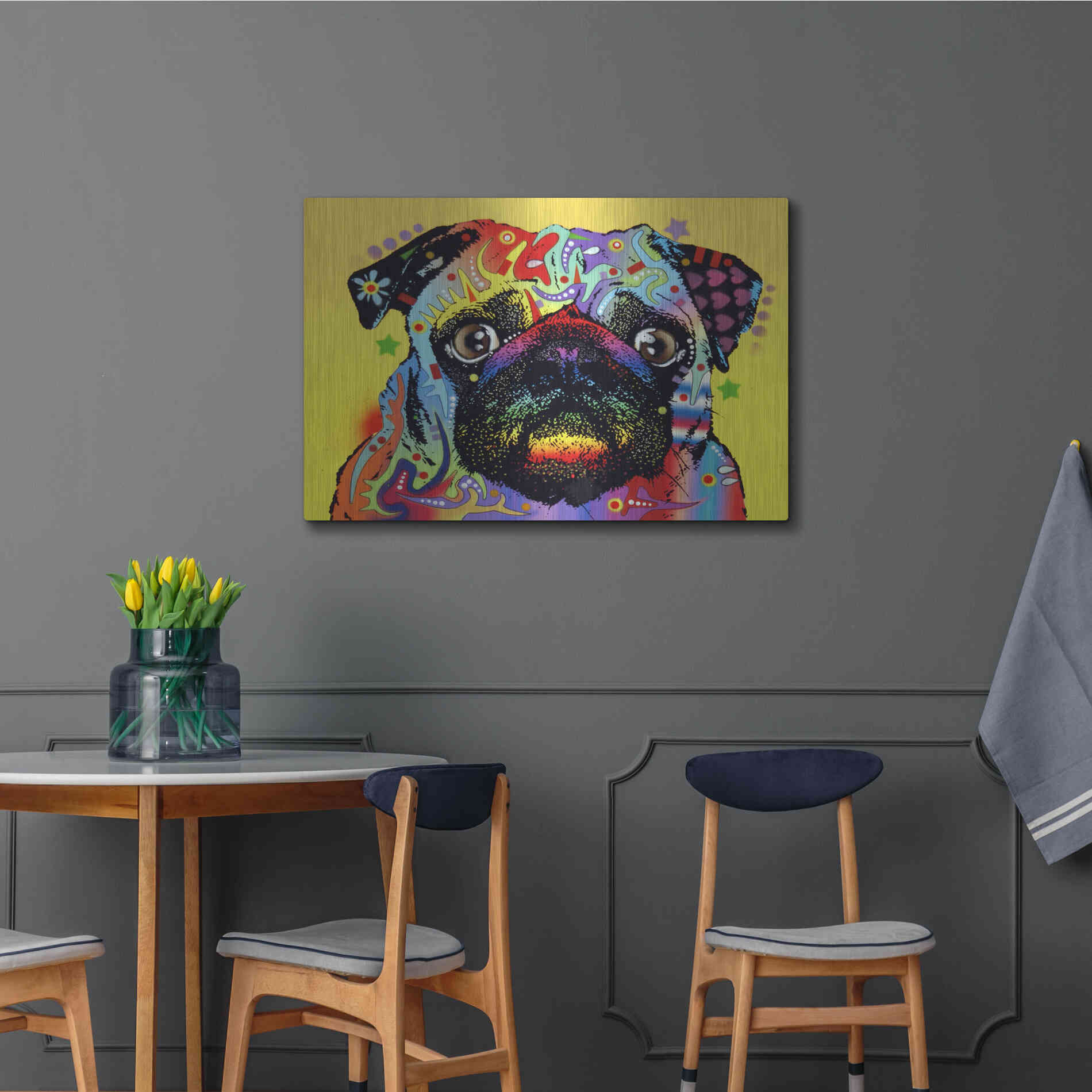Luxe Metal Art 'Pug 1' by Dean Russo, Metal Wall Art,36x24