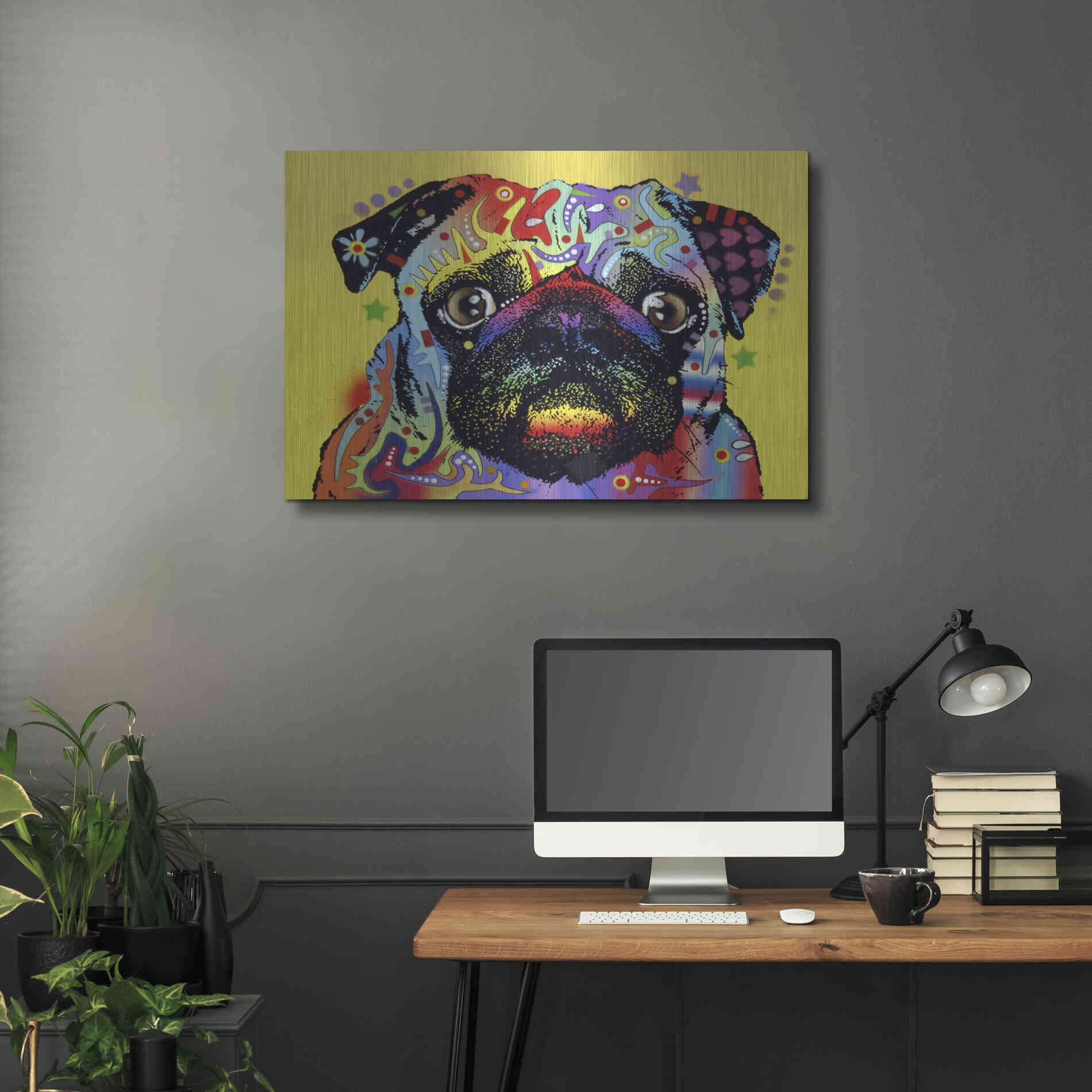 Luxe Metal Art 'Pug 1' by Dean Russo, Metal Wall Art,36x24