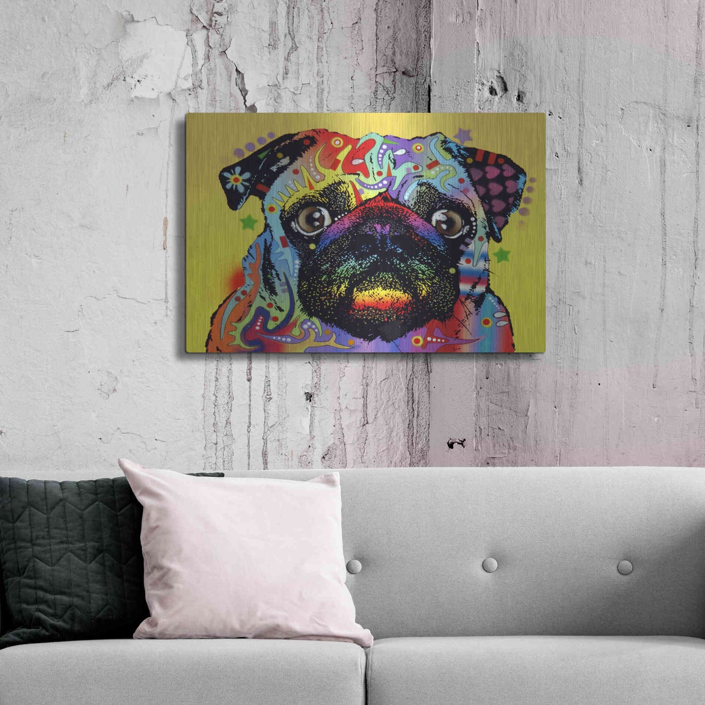 Luxe Metal Art 'Pug 1' by Dean Russo, Metal Wall Art,36x24