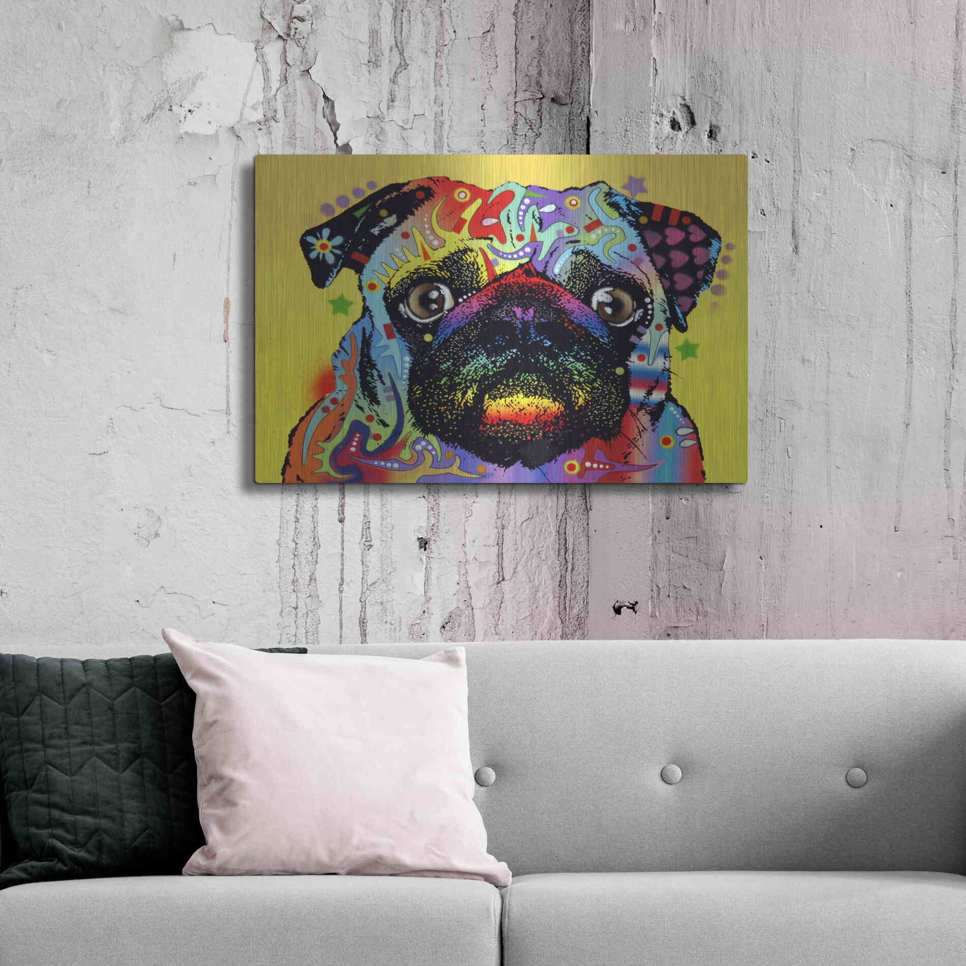 Luxe Metal Art 'Pug 1' by Dean Russo, Metal Wall Art,36x24