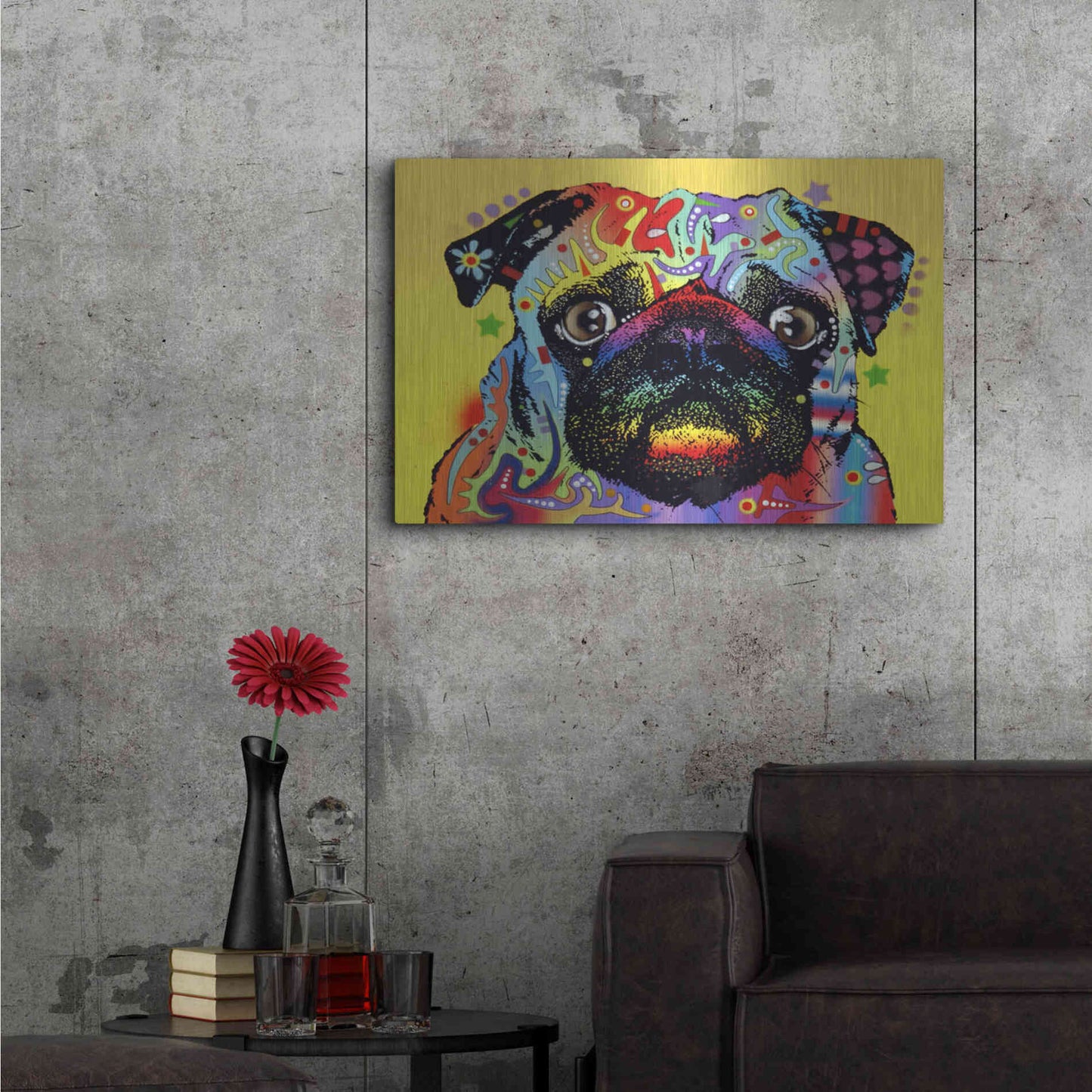 Luxe Metal Art 'Pug 1' by Dean Russo, Metal Wall Art,36x24