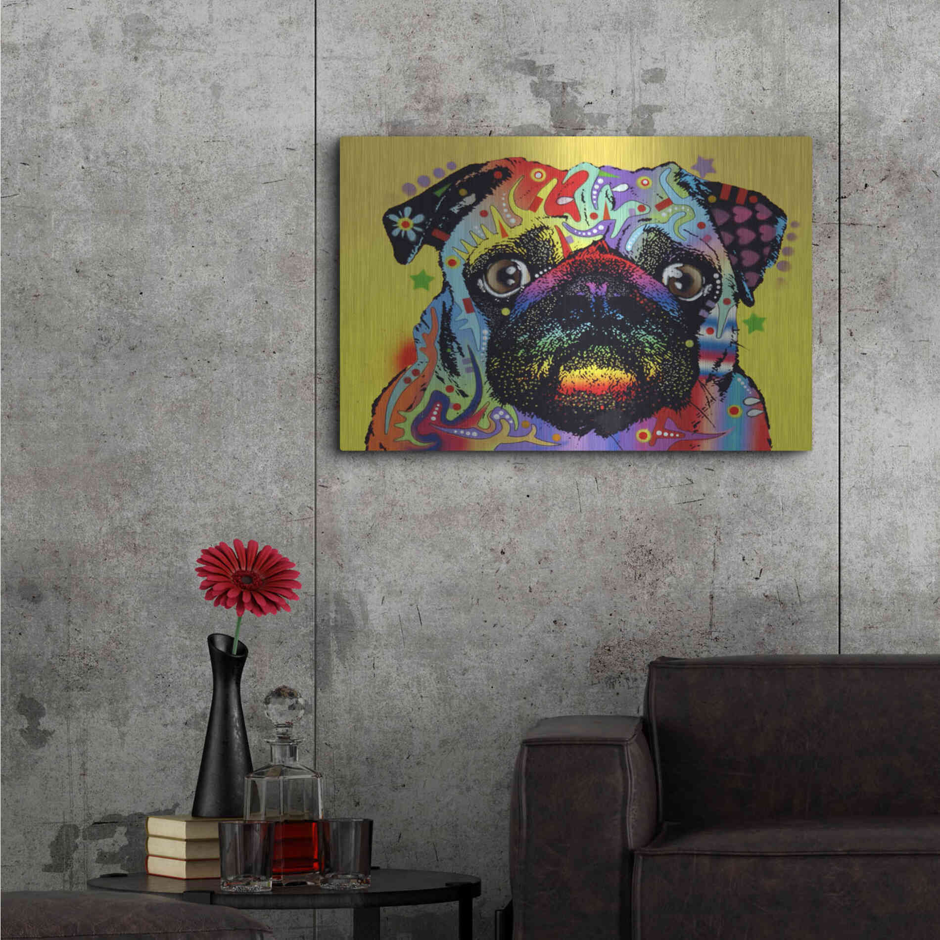Luxe Metal Art 'Pug 1' by Dean Russo, Metal Wall Art,36x24