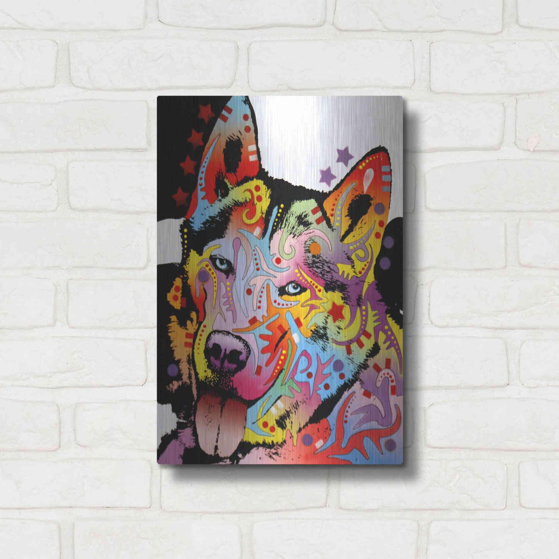 Luxe Metal Art 'Siberian Husky 1' by Dean Russo, Metal Wall Art,12x16