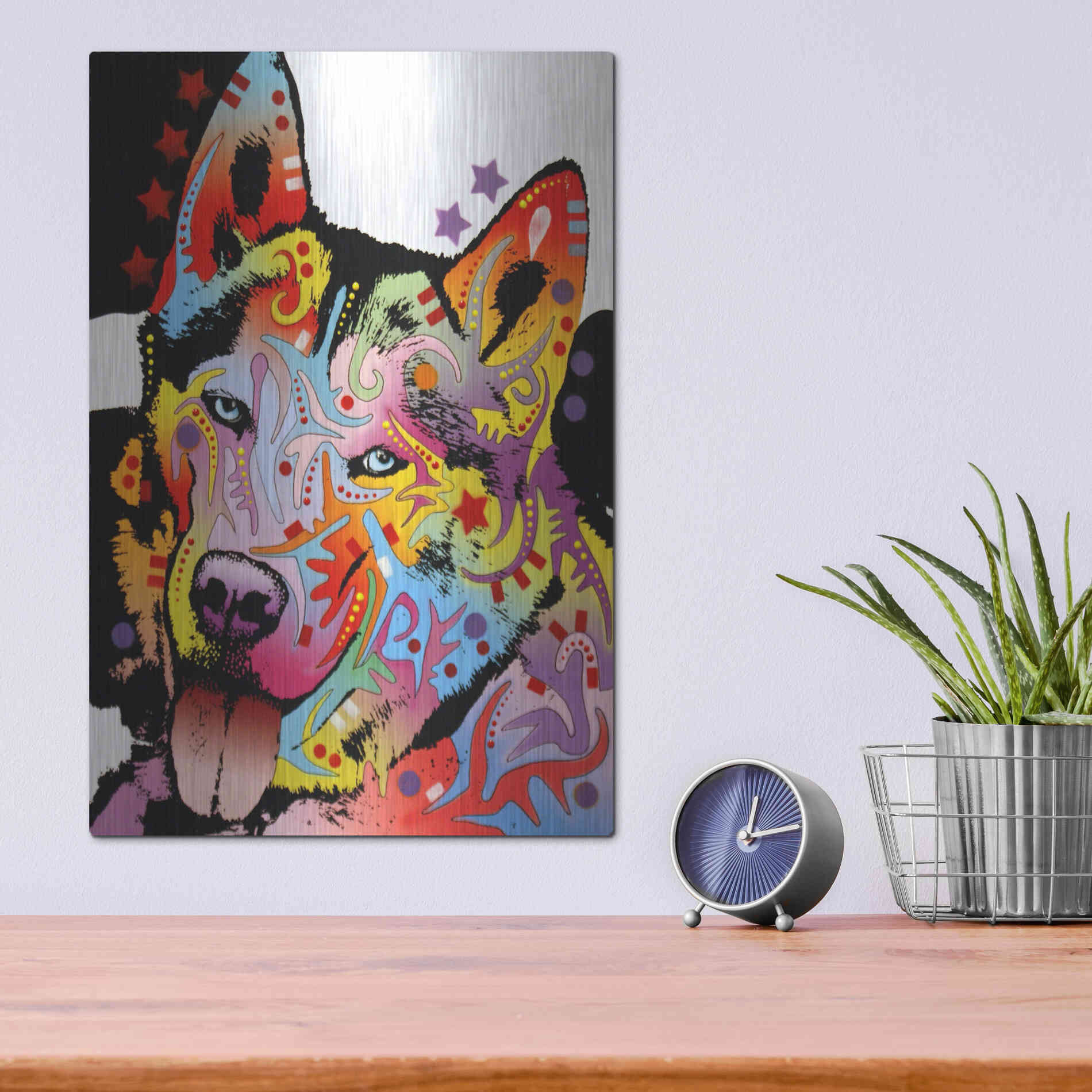 Luxe Metal Art 'Siberian Husky 1' by Dean Russo, Metal Wall Art,12x16