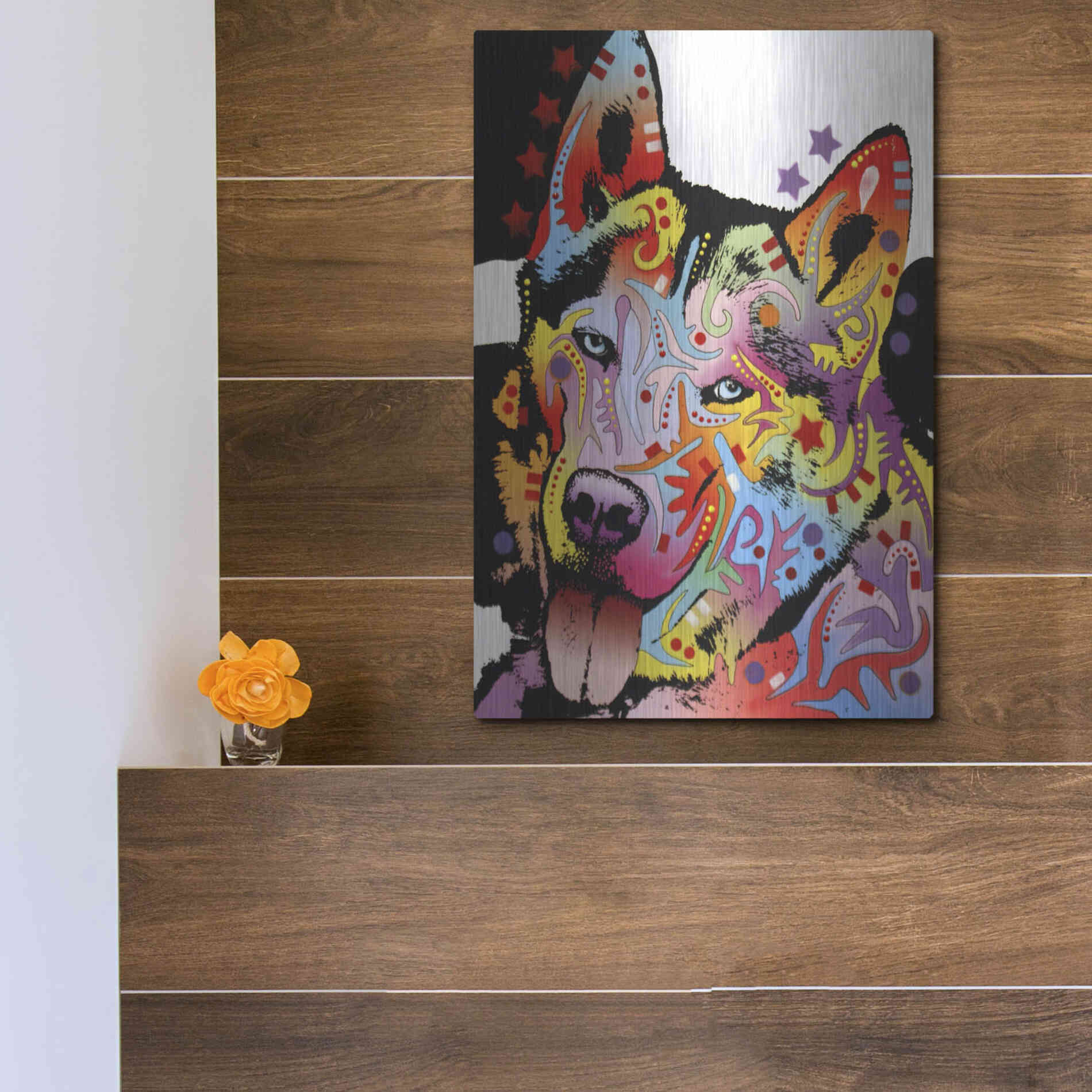 Luxe Metal Art 'Siberian Husky 1' by Dean Russo, Metal Wall Art,12x16