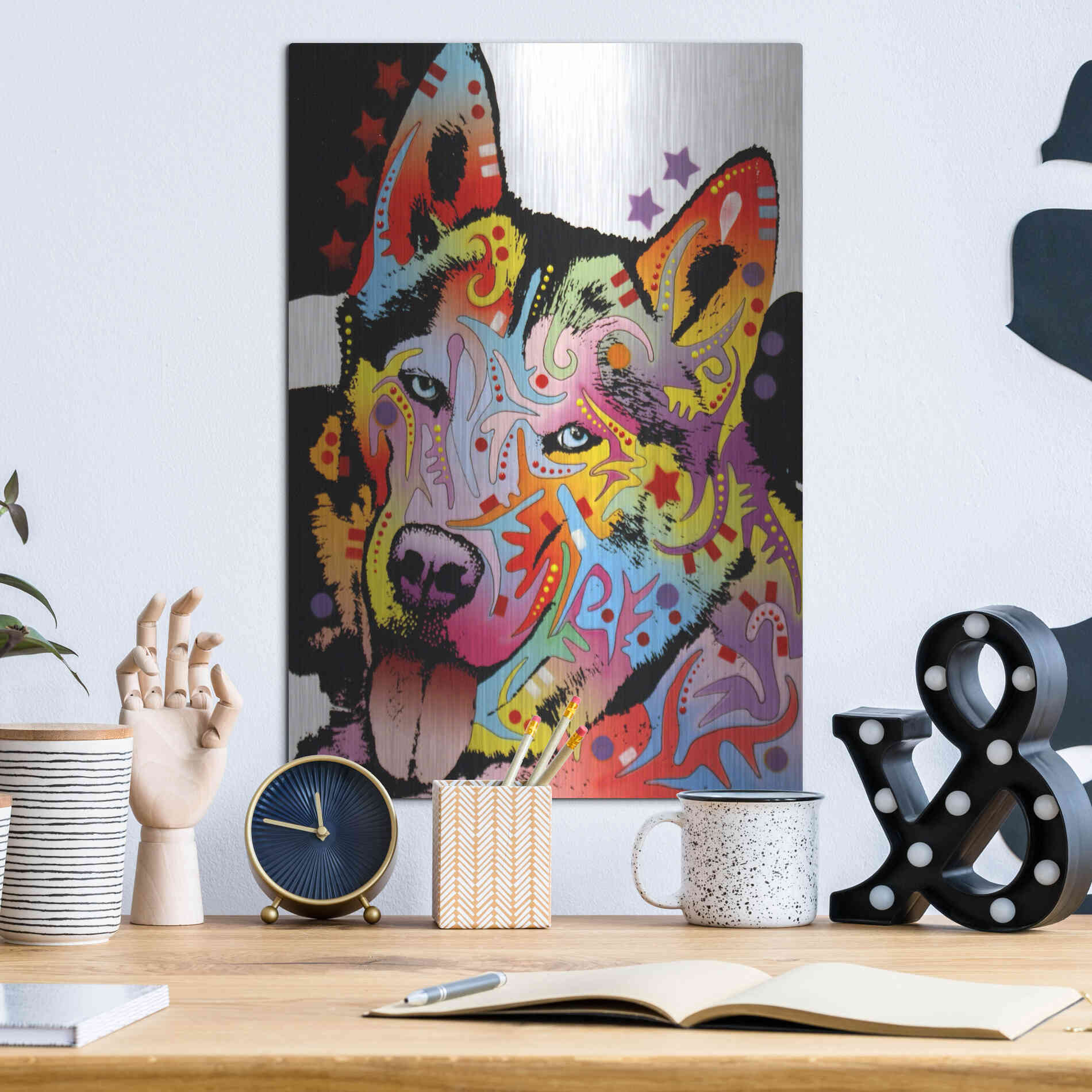Luxe Metal Art 'Siberian Husky 1' by Dean Russo, Metal Wall Art,12x16