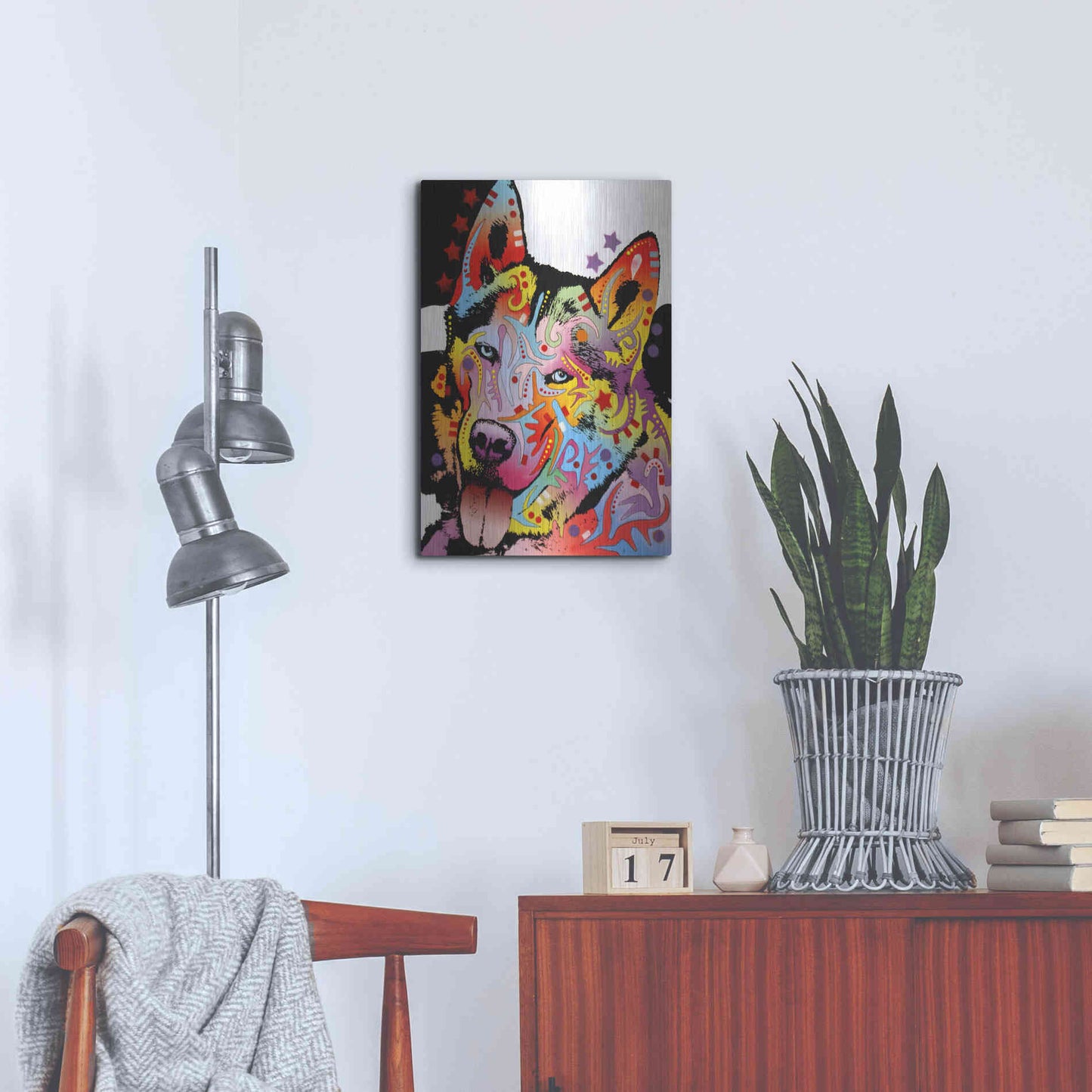 Luxe Metal Art 'Siberian Husky 1' by Dean Russo, Metal Wall Art,16x24