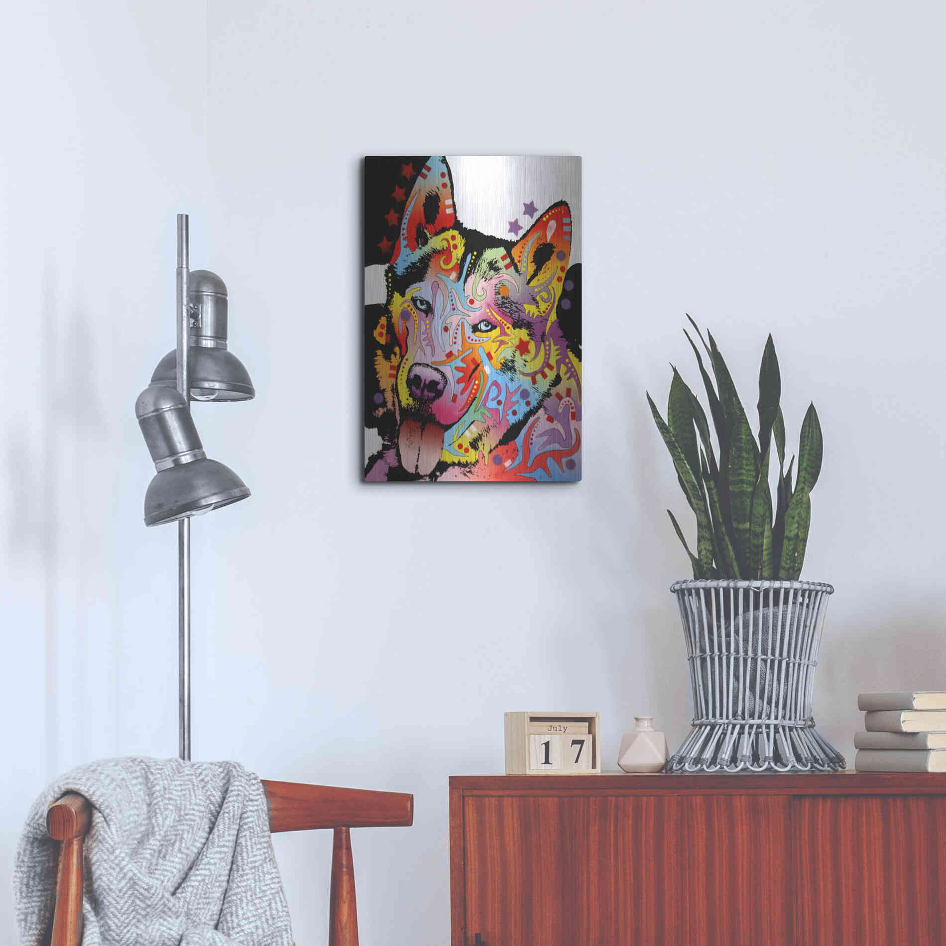 Luxe Metal Art 'Siberian Husky 1' by Dean Russo, Metal Wall Art,16x24