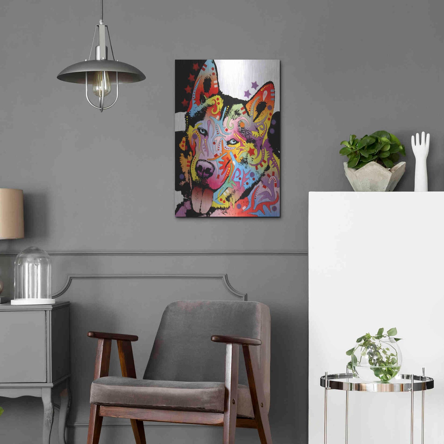 Luxe Metal Art 'Siberian Husky 1' by Dean Russo, Metal Wall Art,16x24