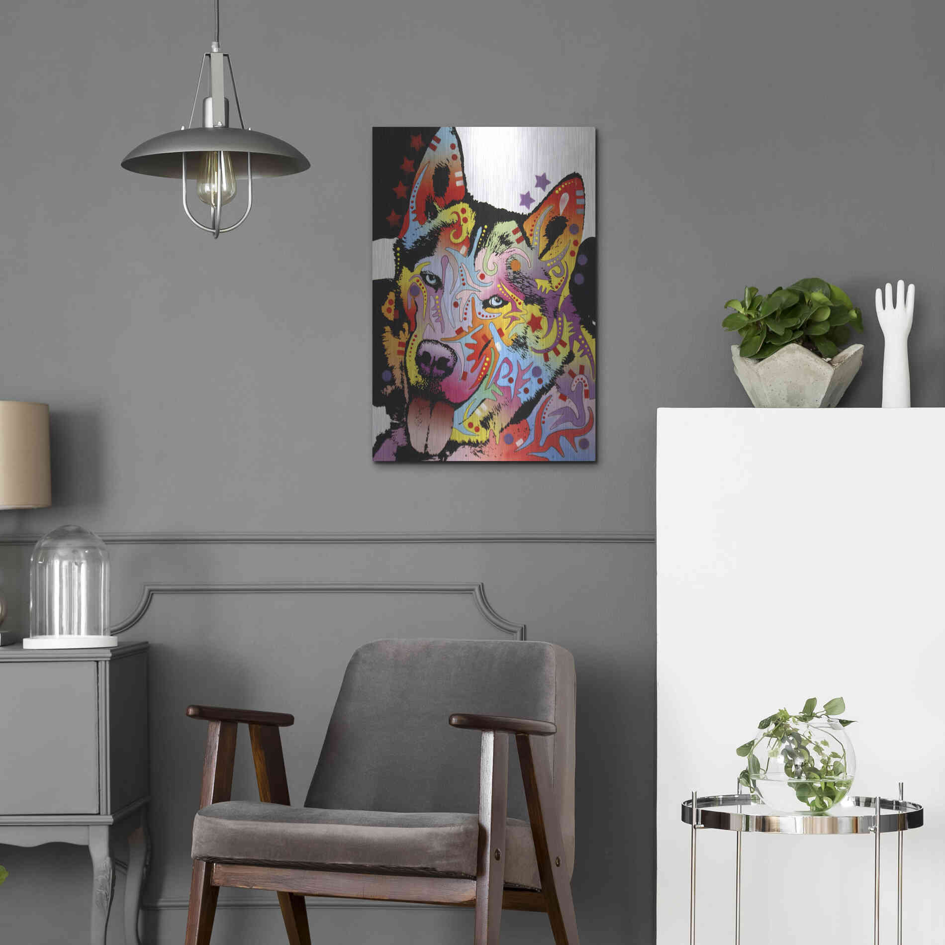 Luxe Metal Art 'Siberian Husky 1' by Dean Russo, Metal Wall Art,16x24