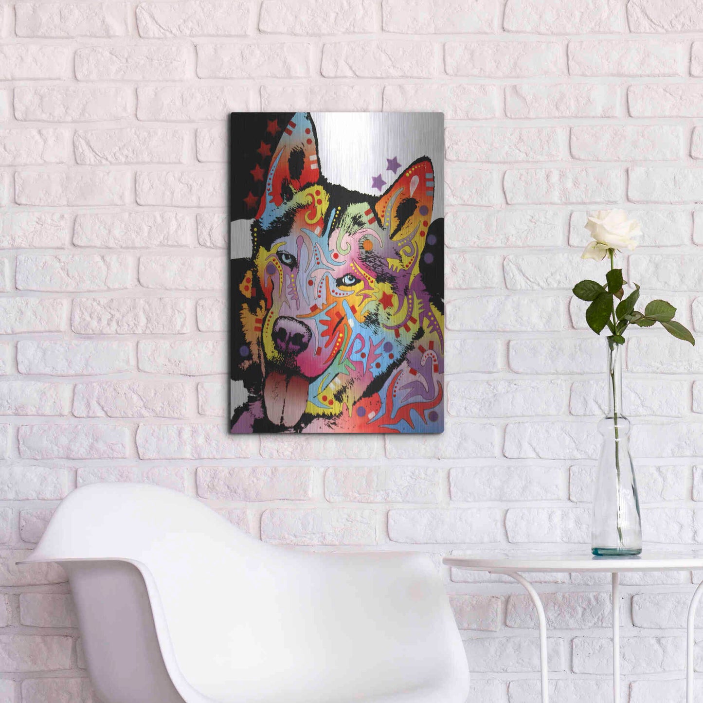 Luxe Metal Art 'Siberian Husky 1' by Dean Russo, Metal Wall Art,16x24