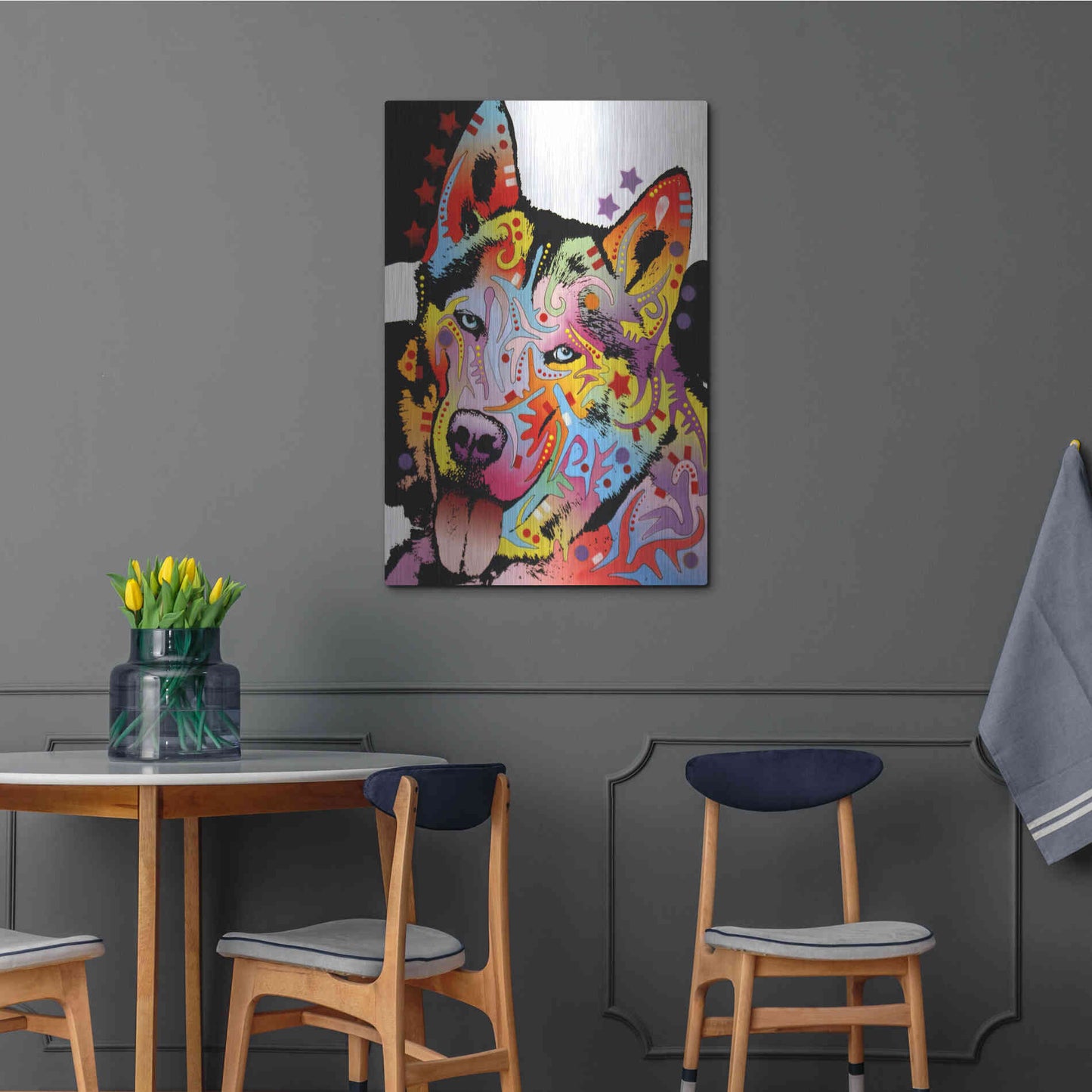 Luxe Metal Art 'Siberian Husky 1' by Dean Russo, Metal Wall Art,24x36