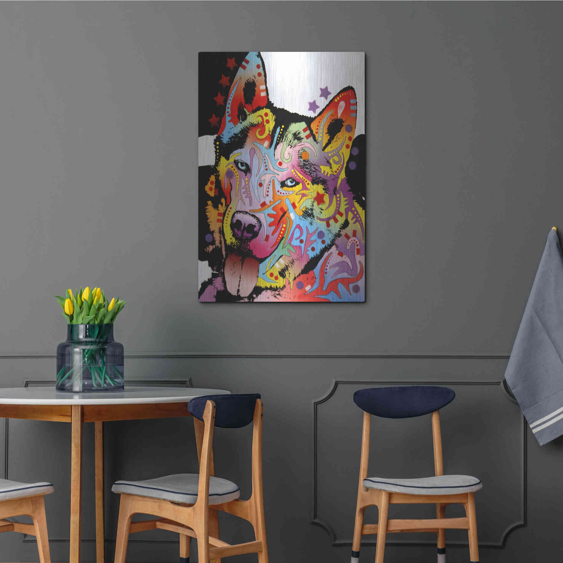 Luxe Metal Art 'Siberian Husky 1' by Dean Russo, Metal Wall Art,24x36