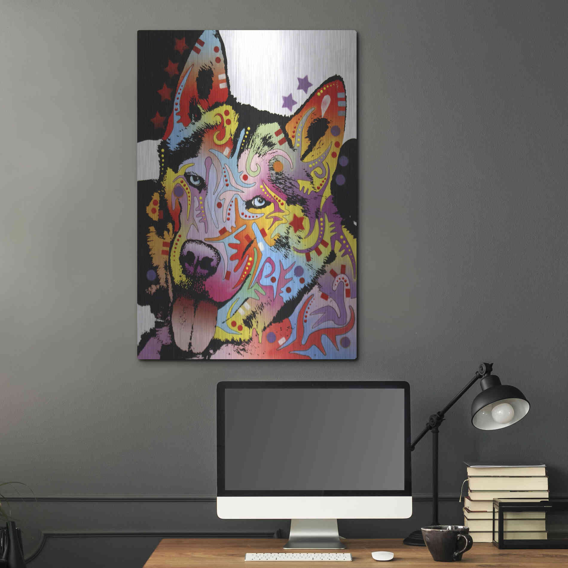 Luxe Metal Art 'Siberian Husky 1' by Dean Russo, Metal Wall Art,24x36