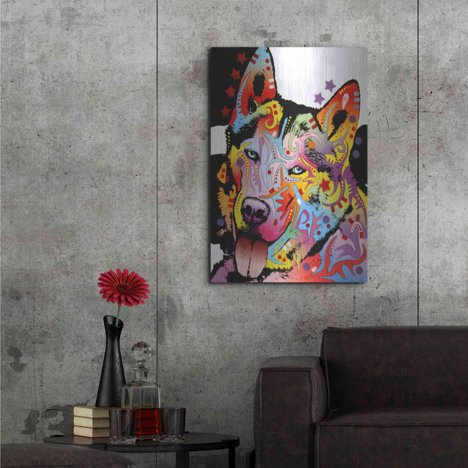 Luxe Metal Art 'Siberian Husky 1' by Dean Russo, Metal Wall Art,24x36