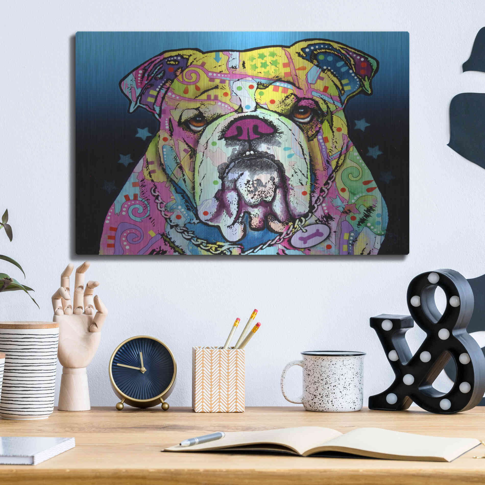 Luxe Metal Art 'The Bulldog' by Dean Russo, Metal Wall Art,16x12
