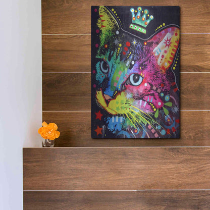 Luxe Metal Art 'Thinking Cat Crowned' by Dean Russo, Metal Wall Art,12x16