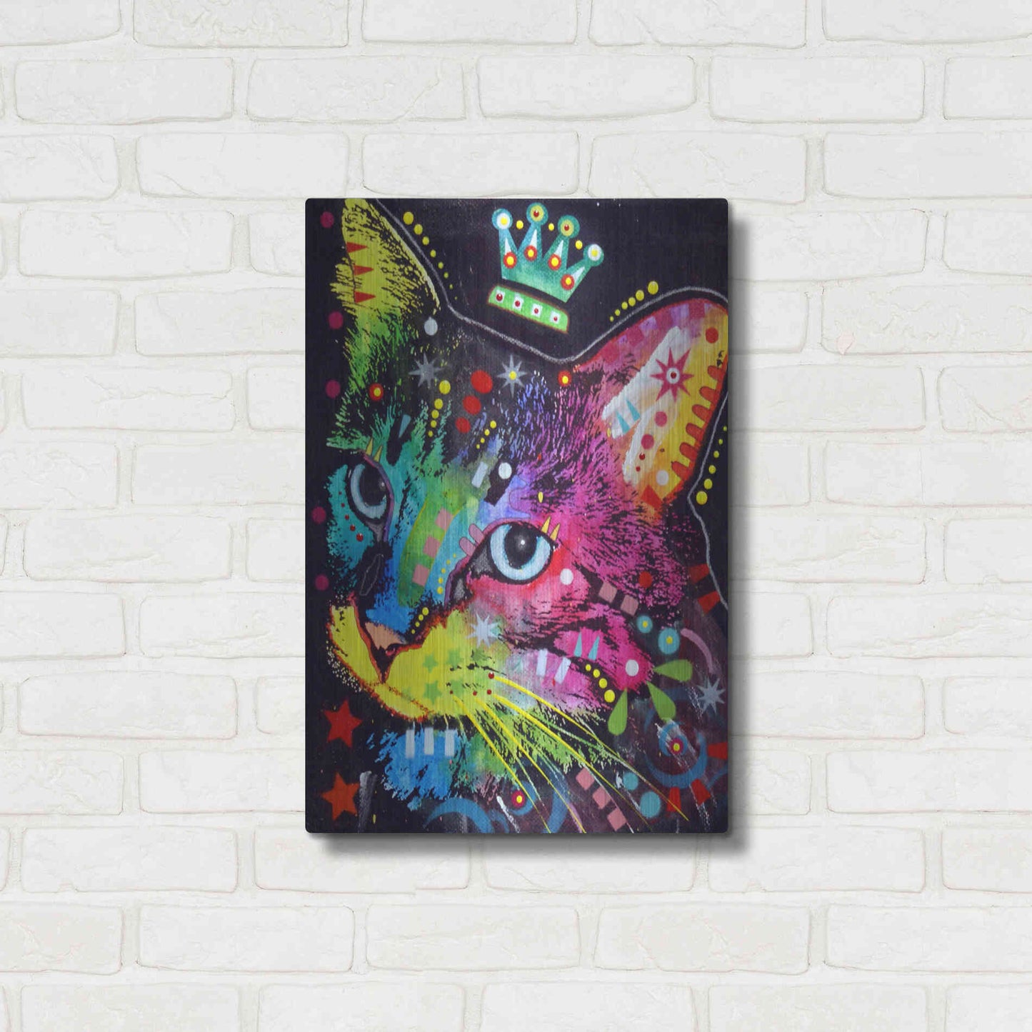Luxe Metal Art 'Thinking Cat Crowned' by Dean Russo, Metal Wall Art,16x24