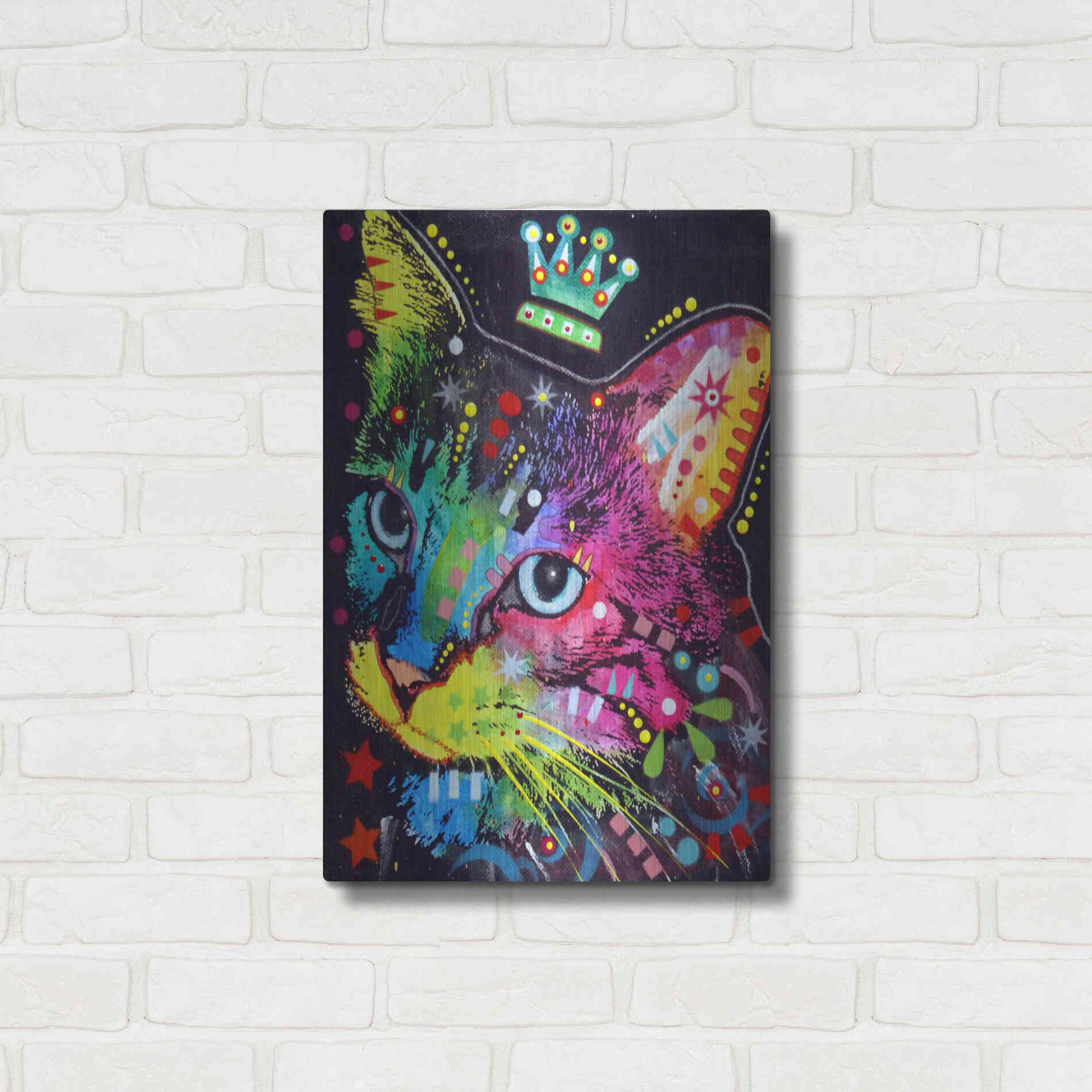 Luxe Metal Art 'Thinking Cat Crowned' by Dean Russo, Metal Wall Art,16x24