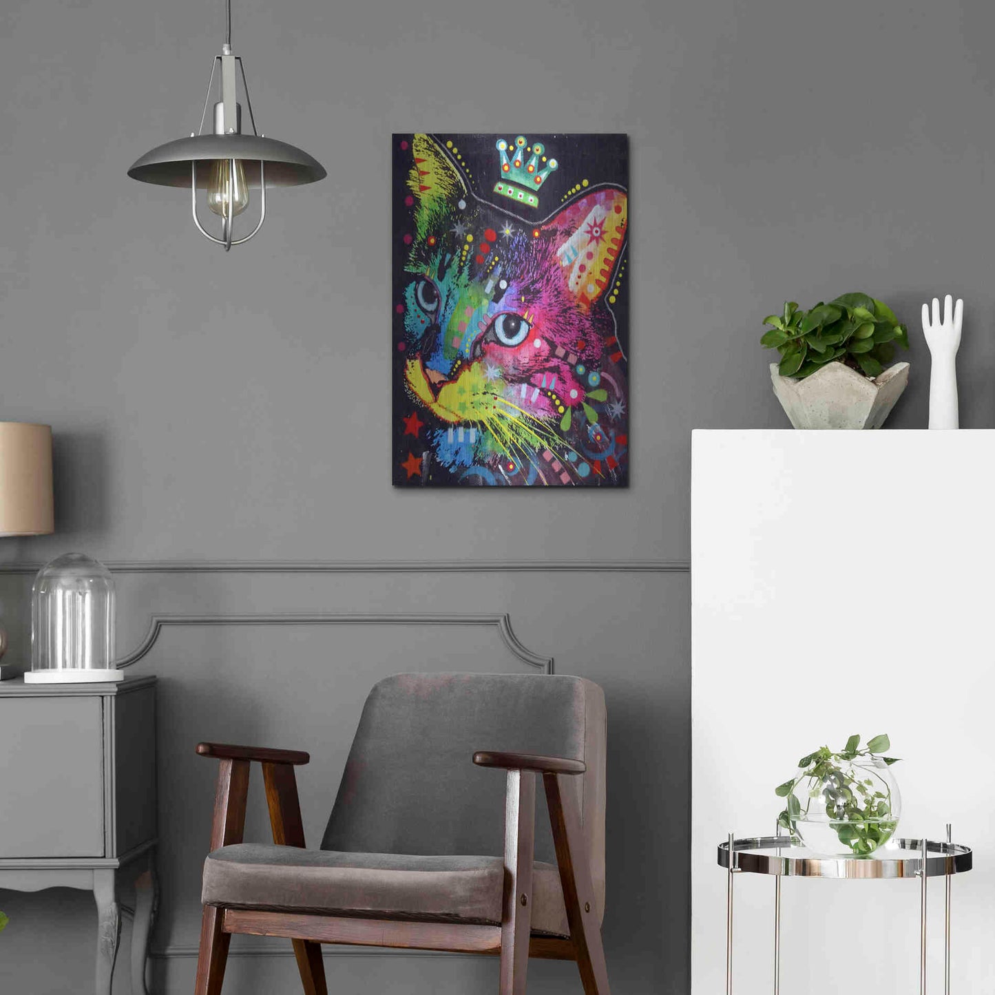 Luxe Metal Art 'Thinking Cat Crowned' by Dean Russo, Metal Wall Art,16x24