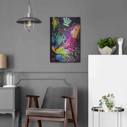 Luxe Metal Art 'Thinking Cat Crowned' by Dean Russo, Metal Wall Art,16x24