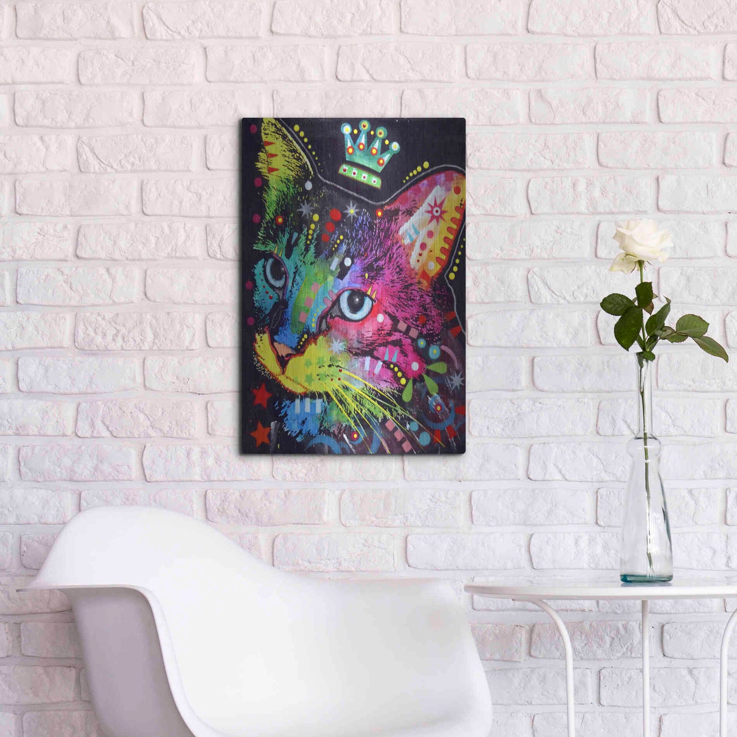 Luxe Metal Art 'Thinking Cat Crowned' by Dean Russo, Metal Wall Art,16x24