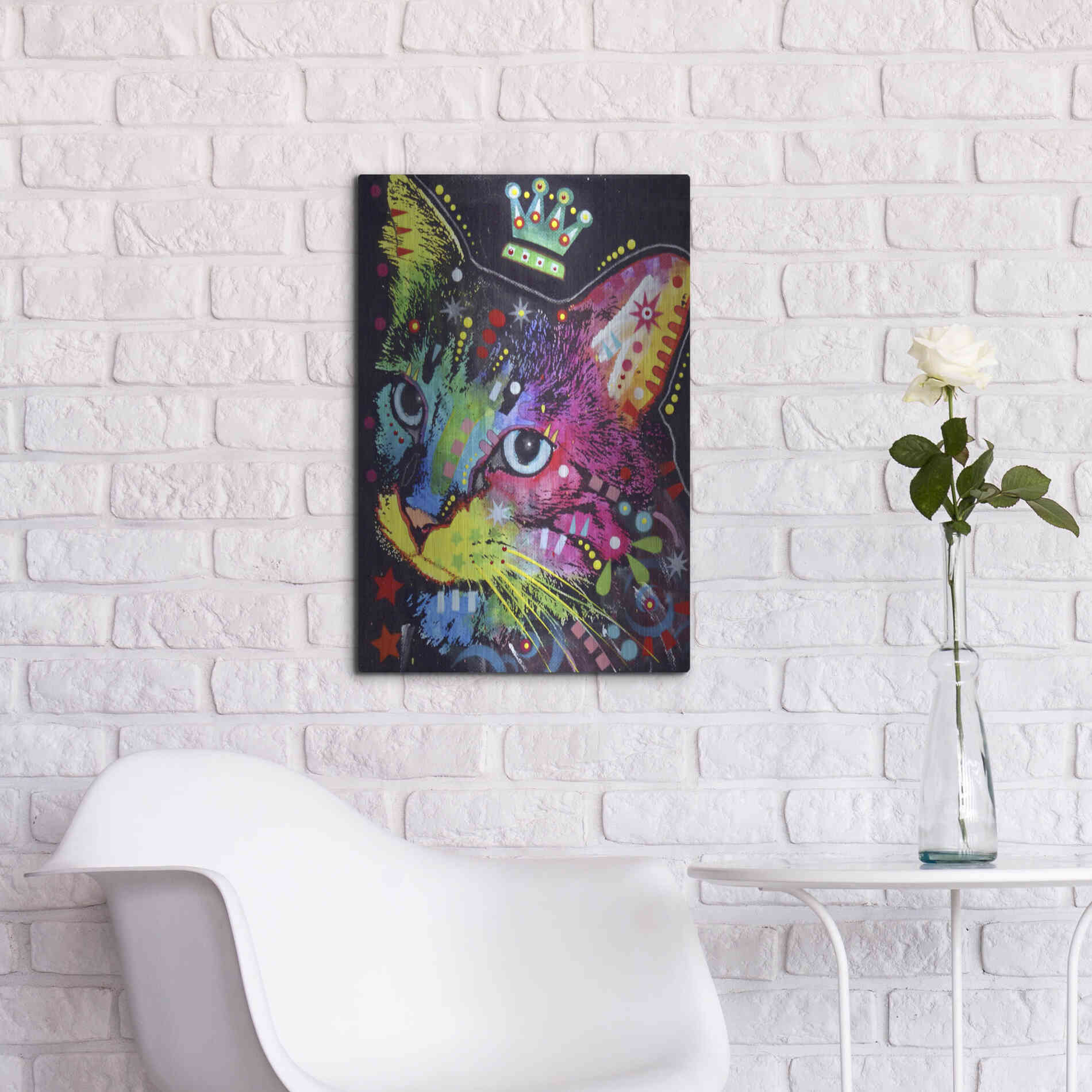 Luxe Metal Art 'Thinking Cat Crowned' by Dean Russo, Metal Wall Art,16x24