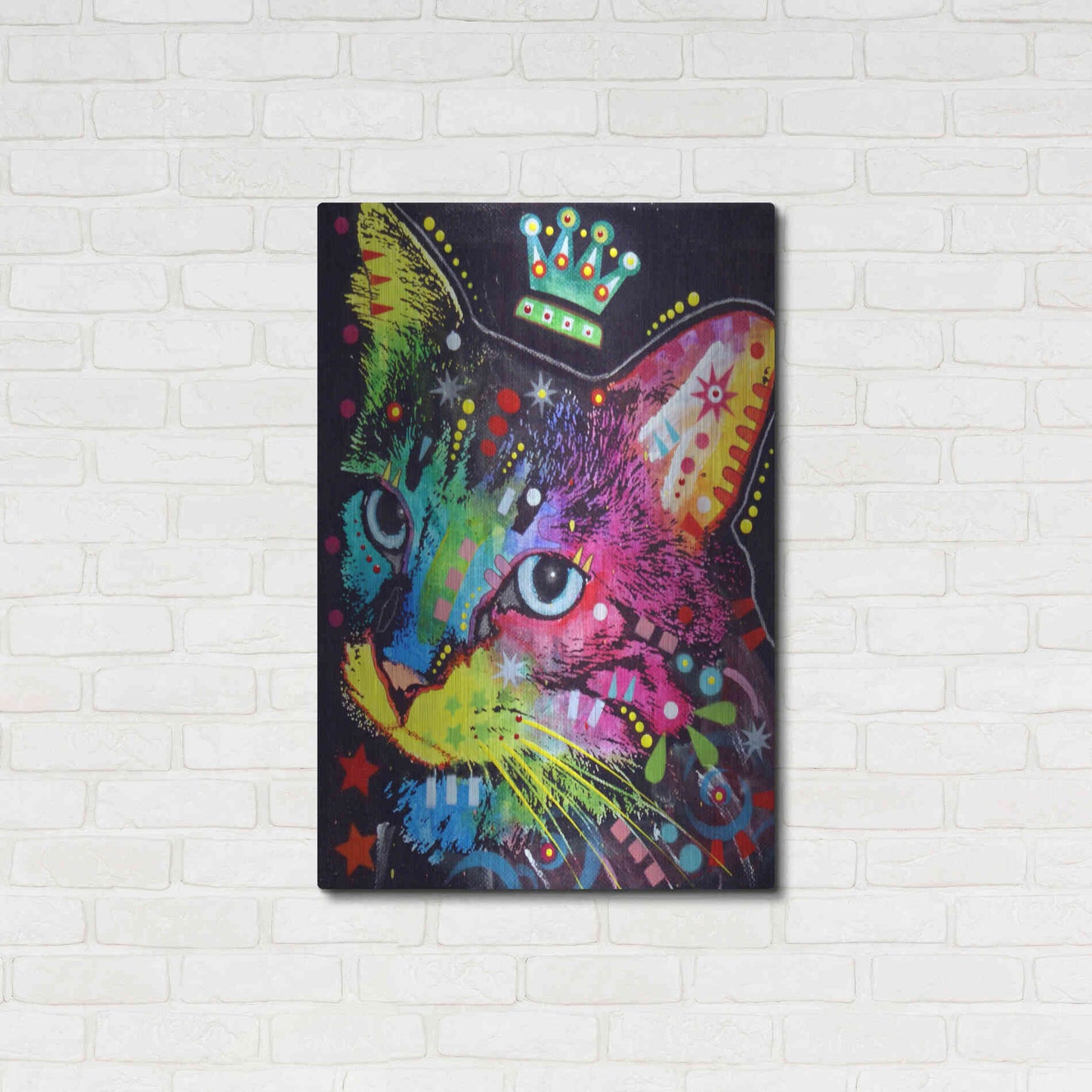 Luxe Metal Art 'Thinking Cat Crowned' by Dean Russo, Metal Wall Art,24x36