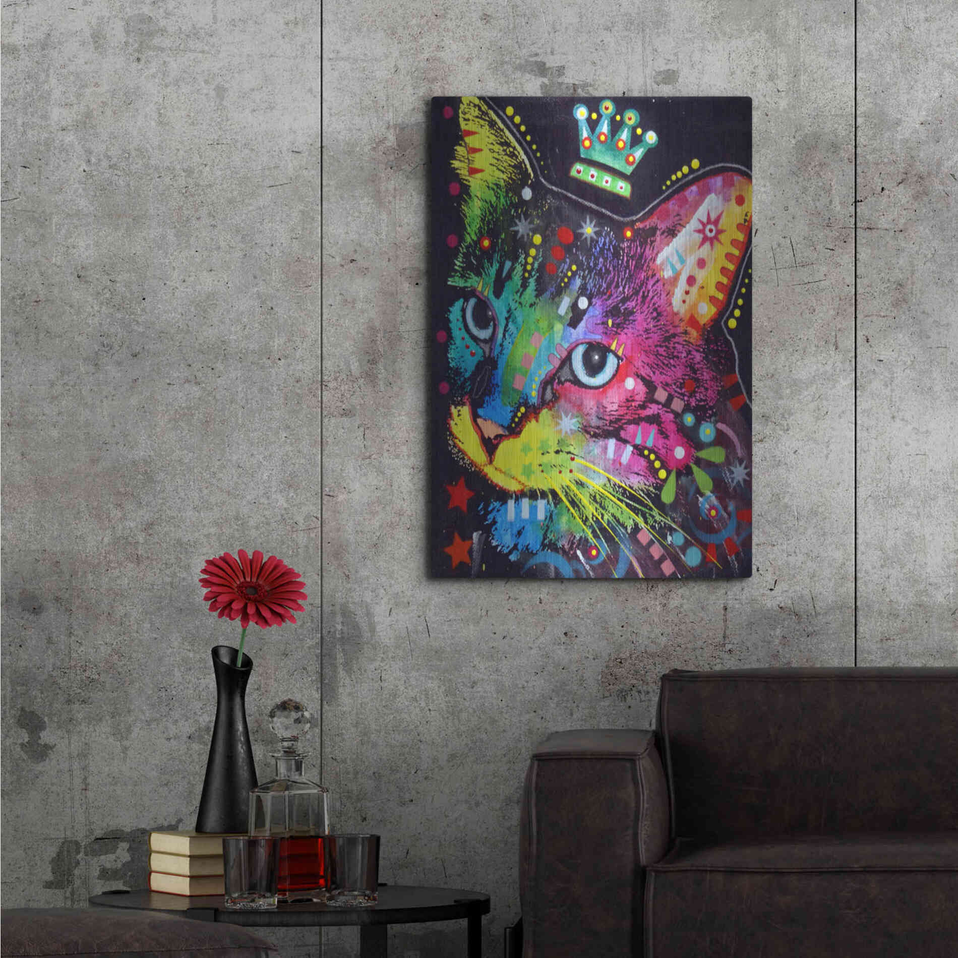 Luxe Metal Art 'Thinking Cat Crowned' by Dean Russo, Metal Wall Art,24x36