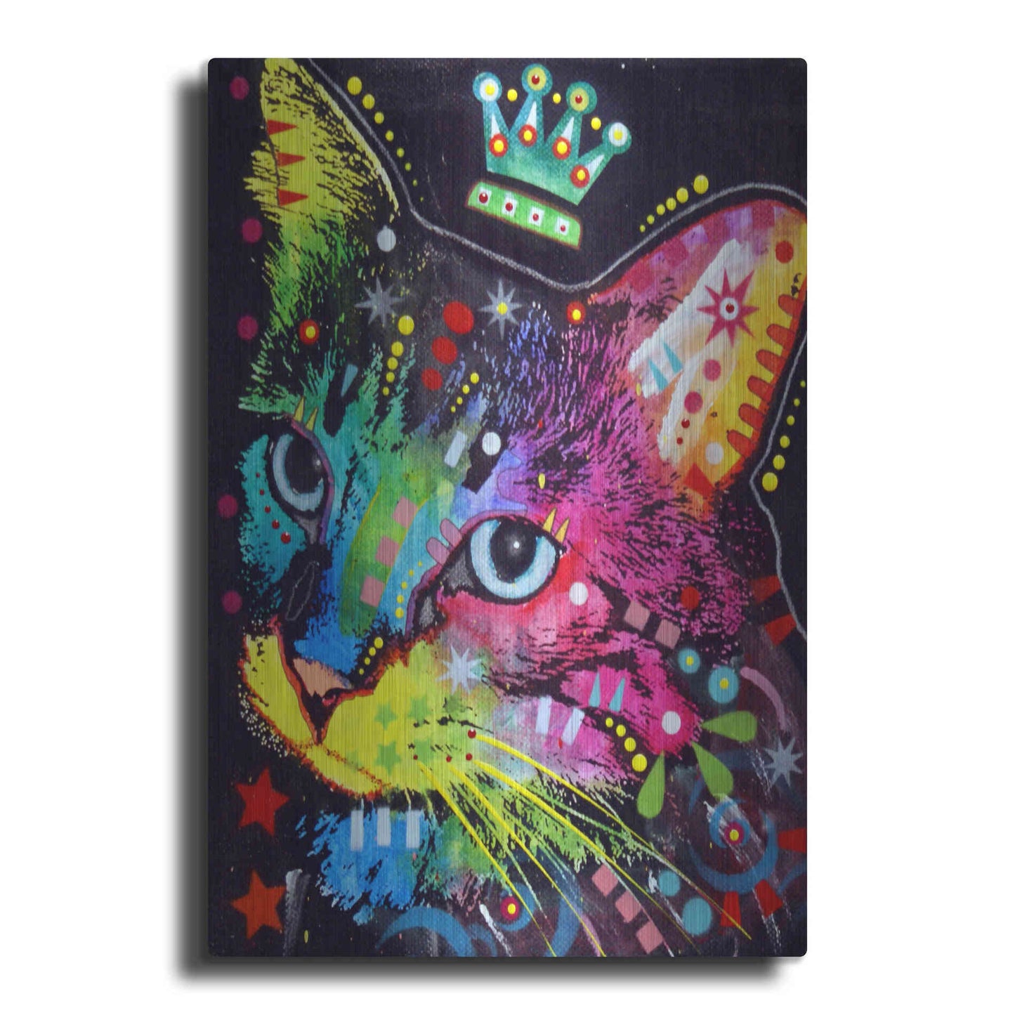 Luxe Metal Art 'Thinking Cat Crowned' by Dean Russo, Metal Wall Art