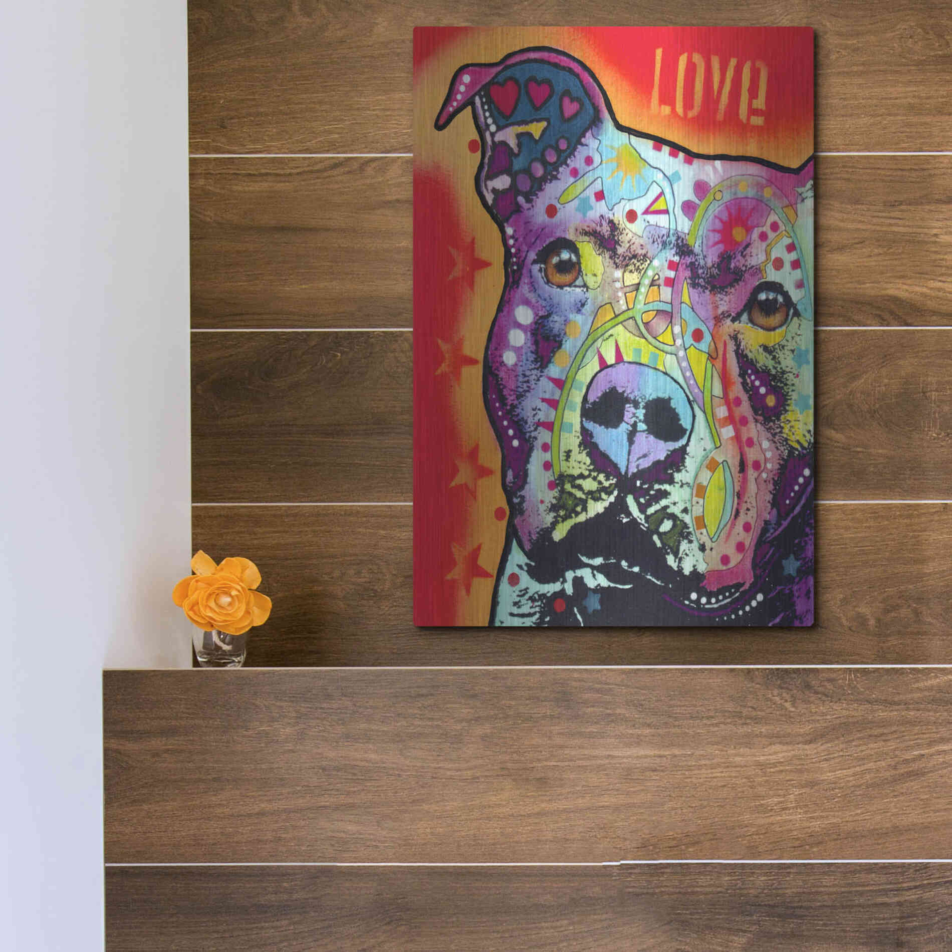 Luxe Metal Art 'Thoughtful Pitbull' by Dean Russo, Metal Wall Art,12x16