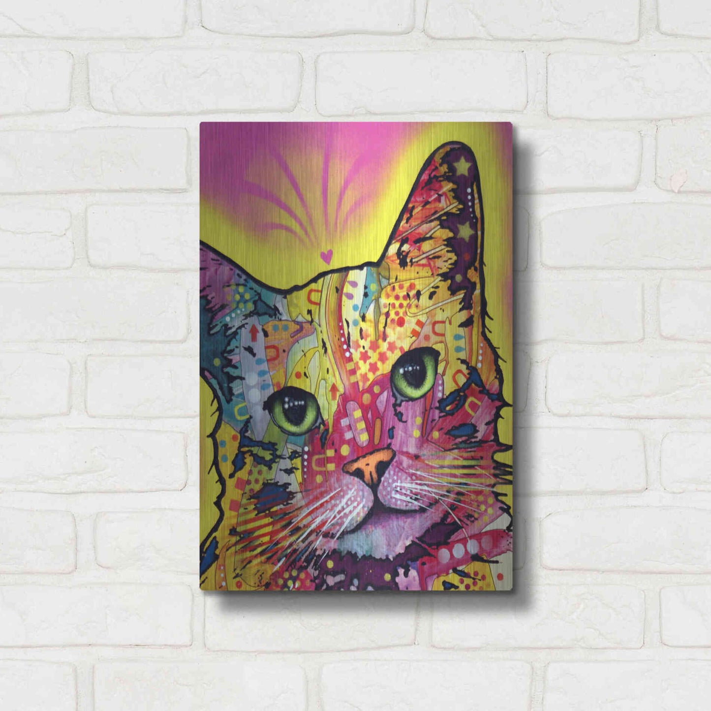 Luxe Metal Art 'Tilt Cat I' by Dean Russo, Metal Wall Art,12x16
