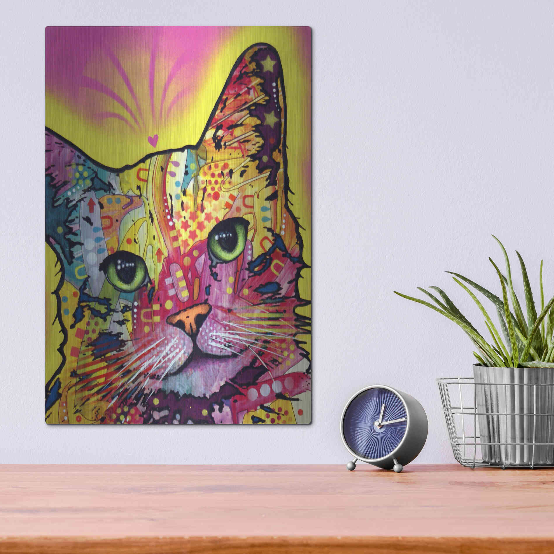 Luxe Metal Art 'Tilt Cat I' by Dean Russo, Metal Wall Art,12x16
