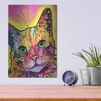 Luxe Metal Art 'Tilt Cat I' by Dean Russo, Metal Wall Art,12x16