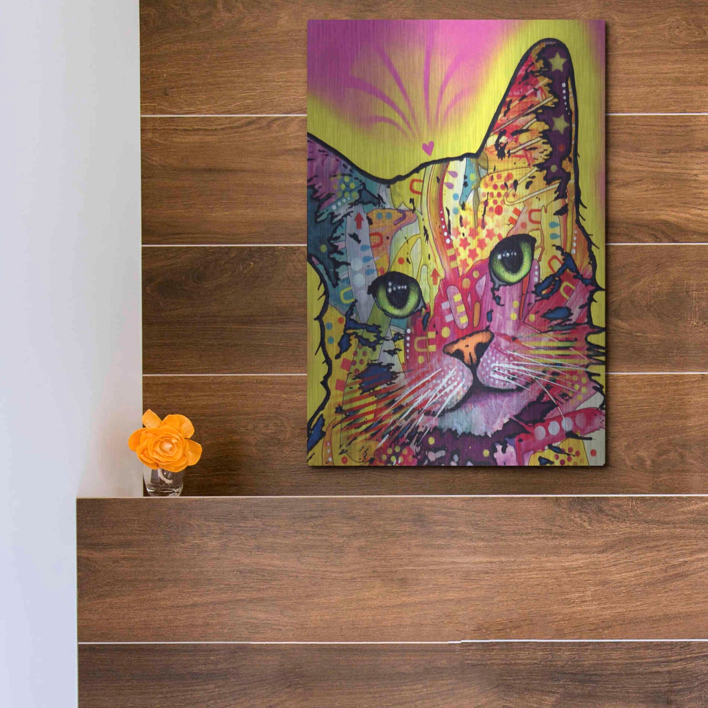 Luxe Metal Art 'Tilt Cat I' by Dean Russo, Metal Wall Art,12x16