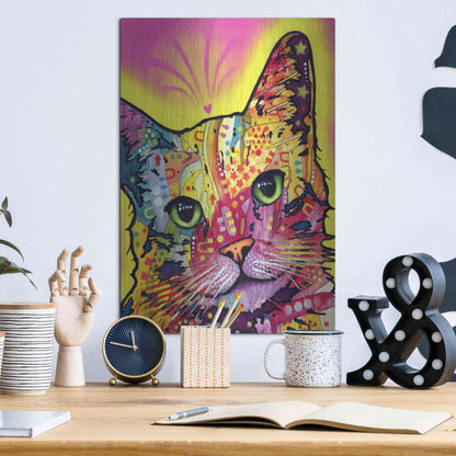 Luxe Metal Art 'Tilt Cat I' by Dean Russo, Metal Wall Art,12x16