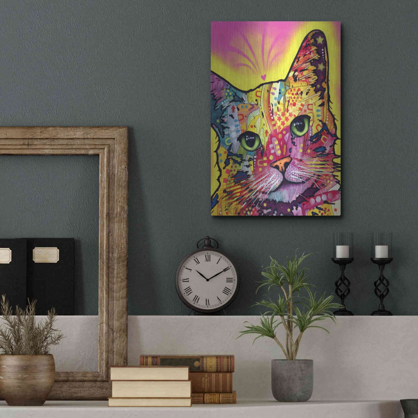 Luxe Metal Art 'Tilt Cat I' by Dean Russo, Metal Wall Art,12x16