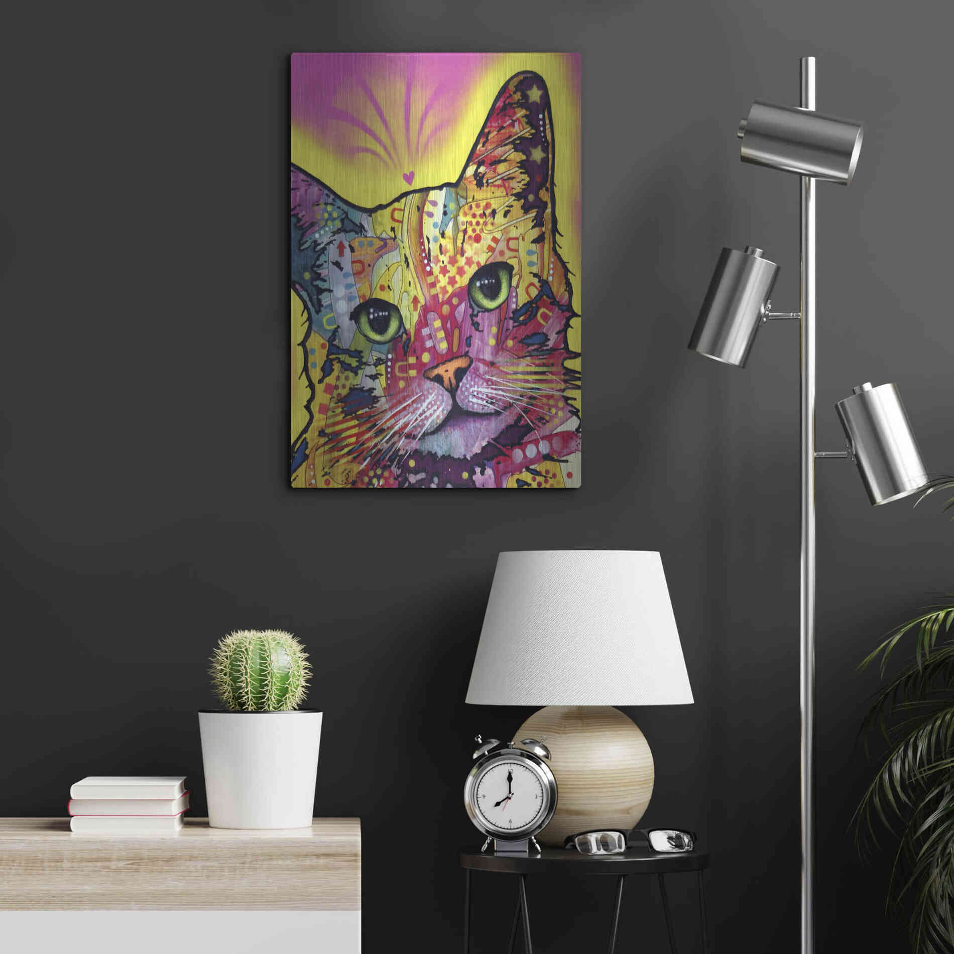 Luxe Metal Art 'Tilt Cat I' by Dean Russo, Metal Wall Art,16x24