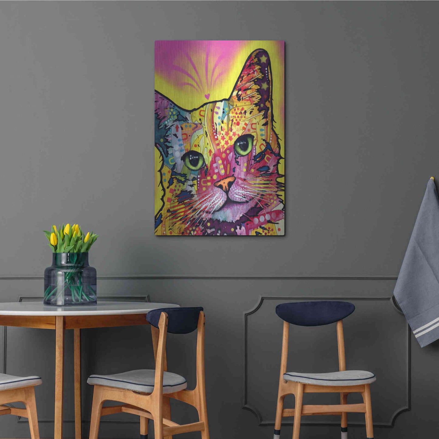 Luxe Metal Art 'Tilt Cat I' by Dean Russo, Metal Wall Art,24x36
