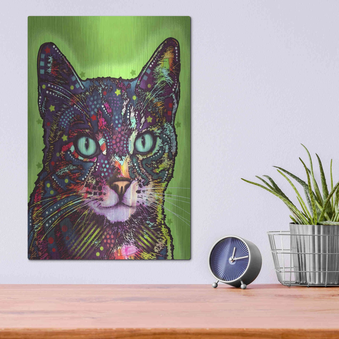 Luxe Metal Art 'Watchful Cat' by Dean Russo, Metal Wall Art,12x16